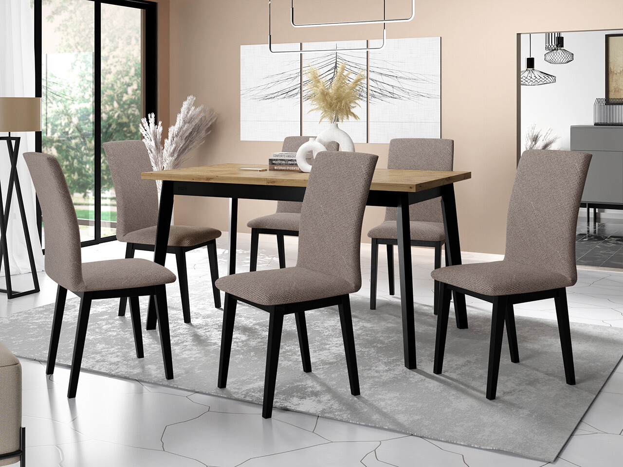 Borðstofusett Victorville 321 (Svartur)