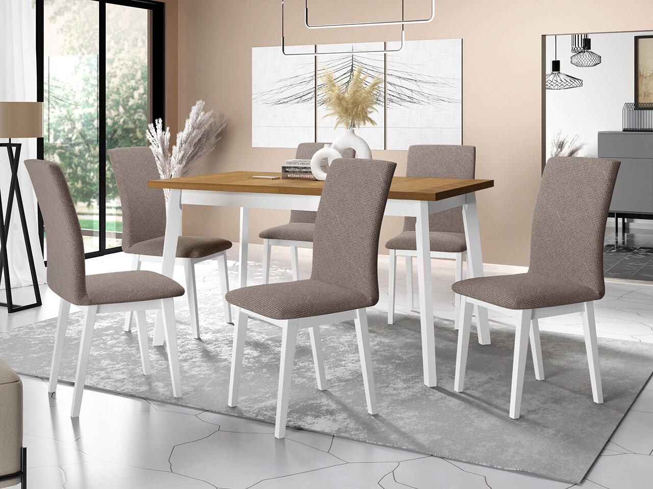Borðstofusett Victorville 322 (Hvítur)