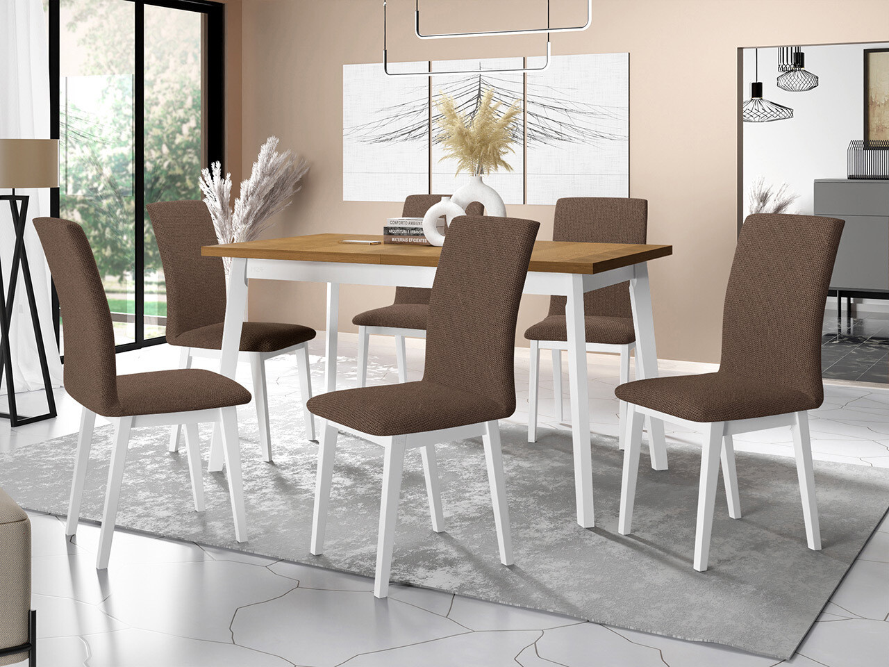 Borðstofusett Victorville 322 (Hvítur)