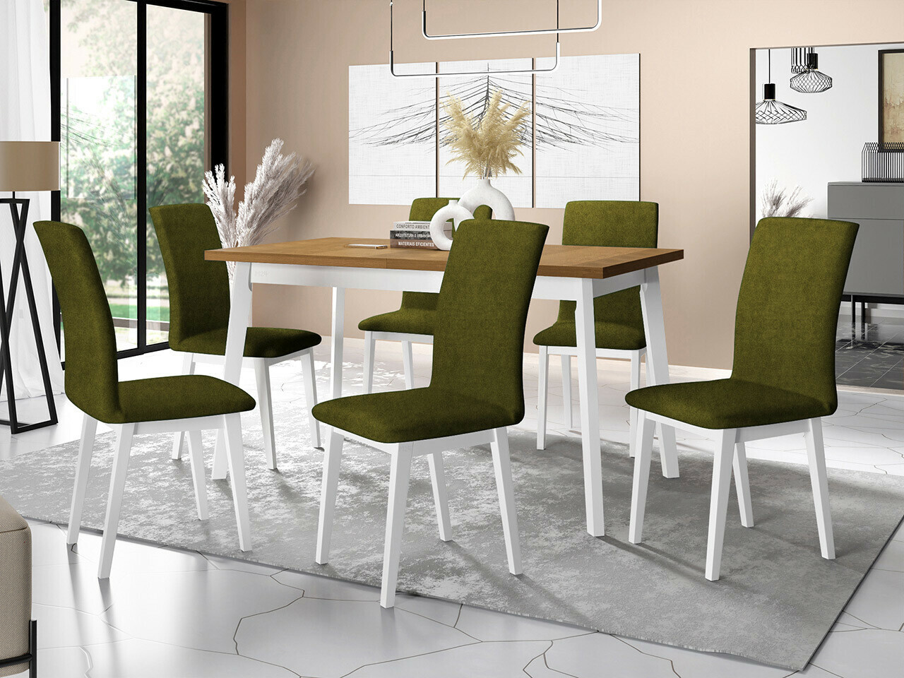 Borðstofusett Victorville 322 (Hvítur)