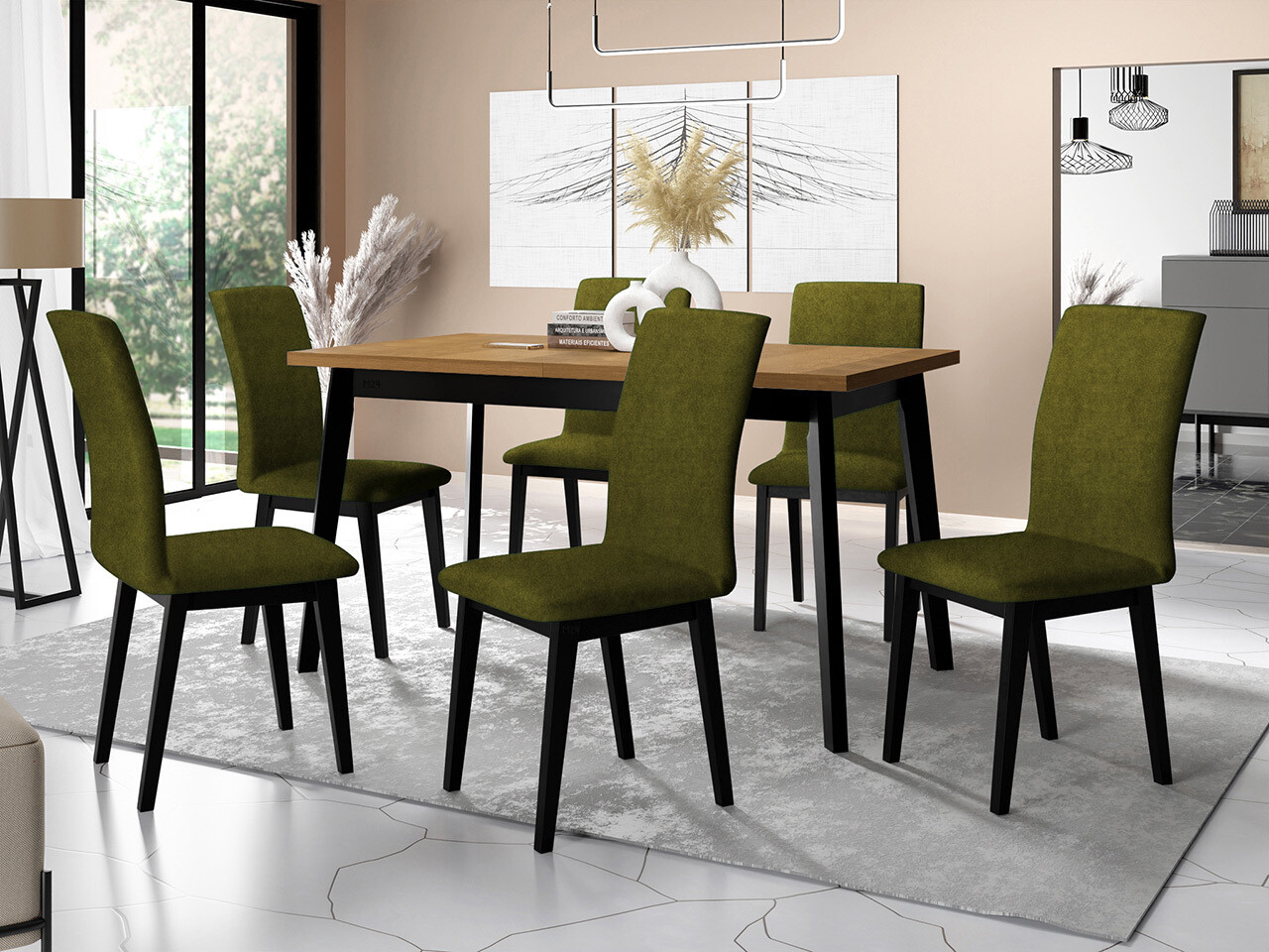 Borðstofusett Victorville 322 (Svartur)