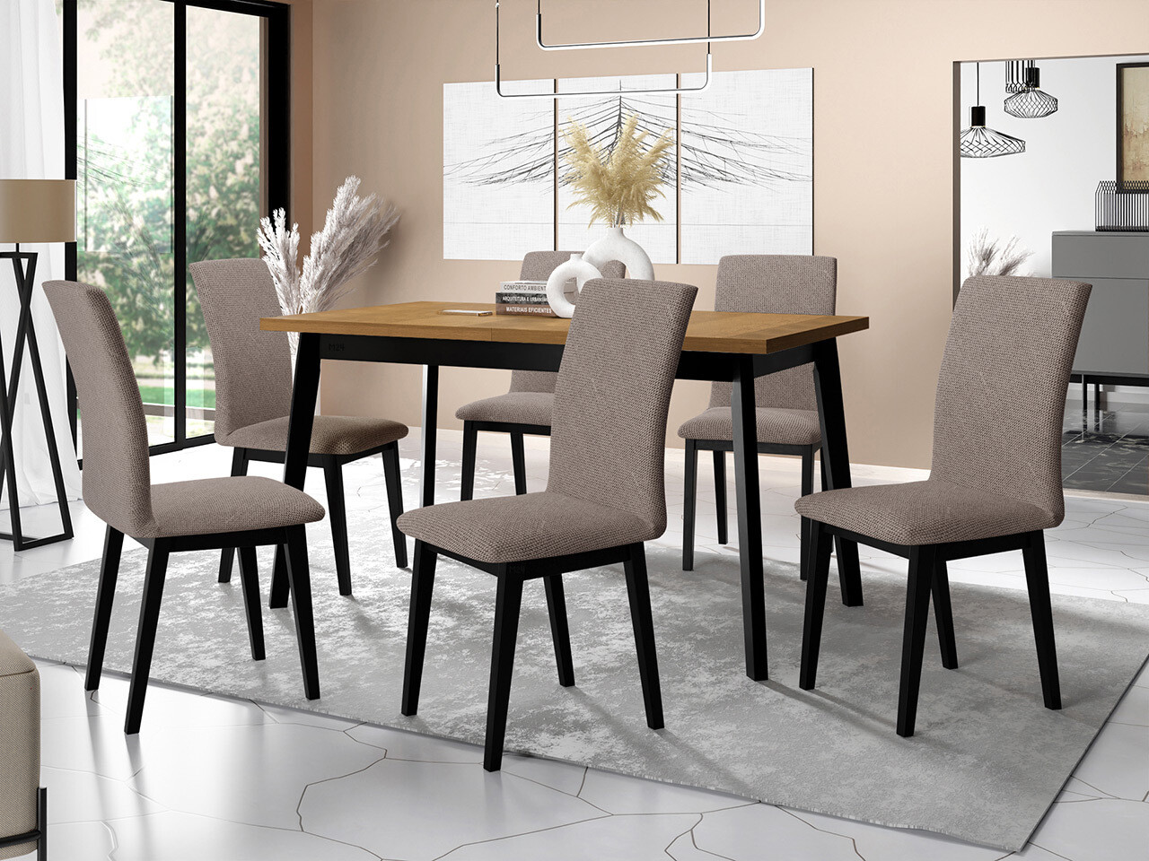 Borðstofusett Victorville 322 (Svartur)