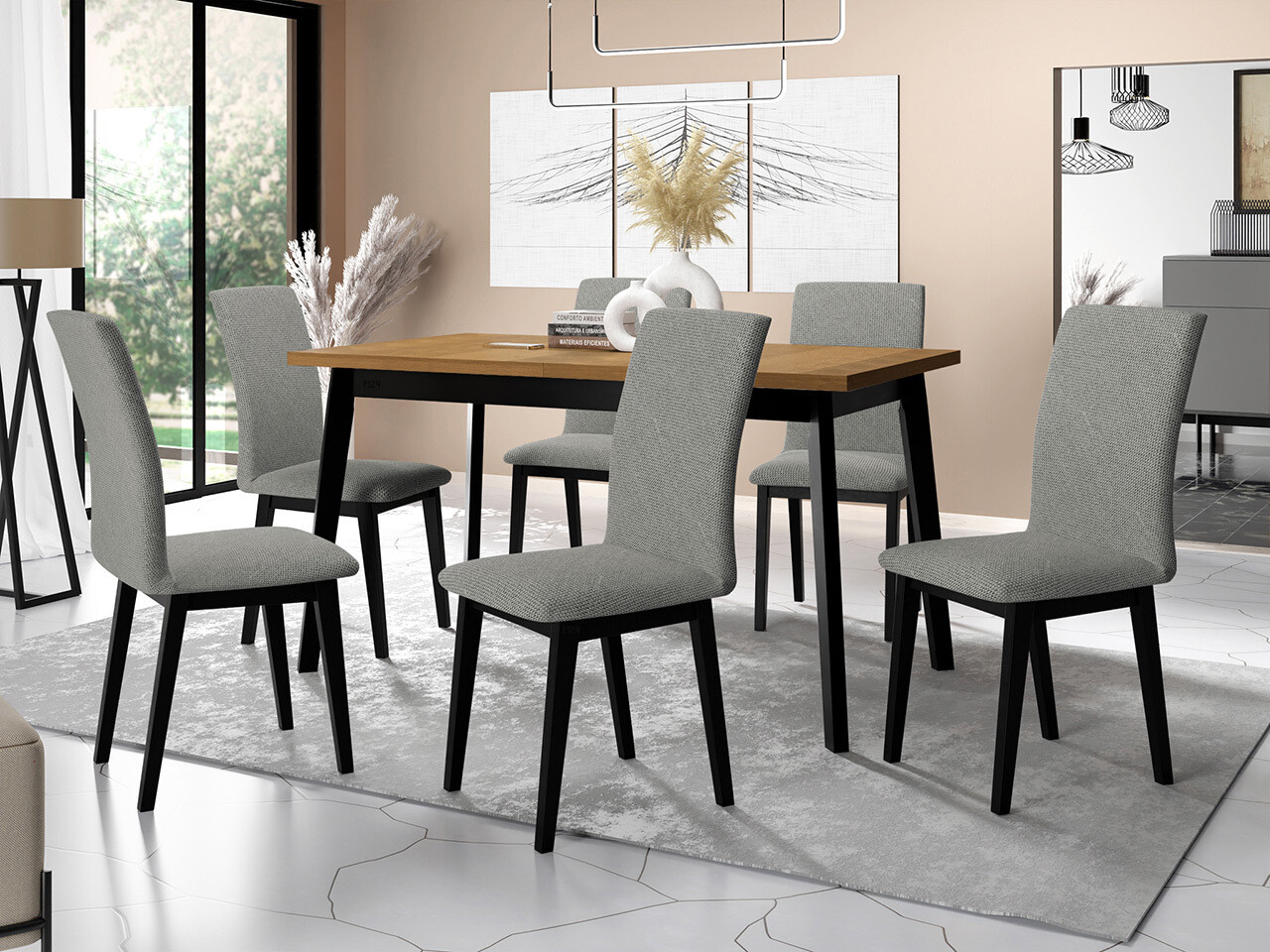 Borðstofusett Victorville 322 (Svartur)
