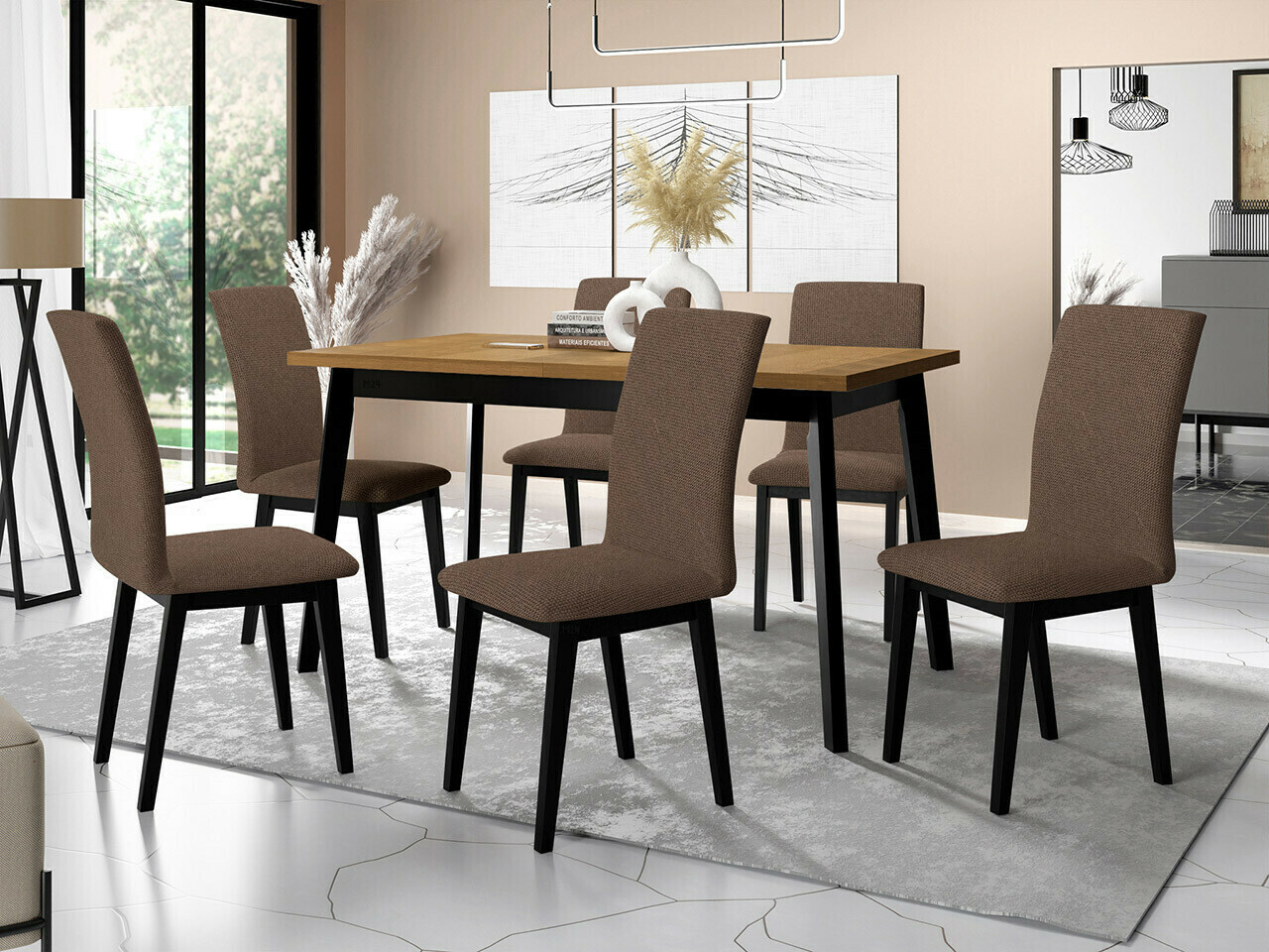Borðstofusett Victorville 322 (Svartur)