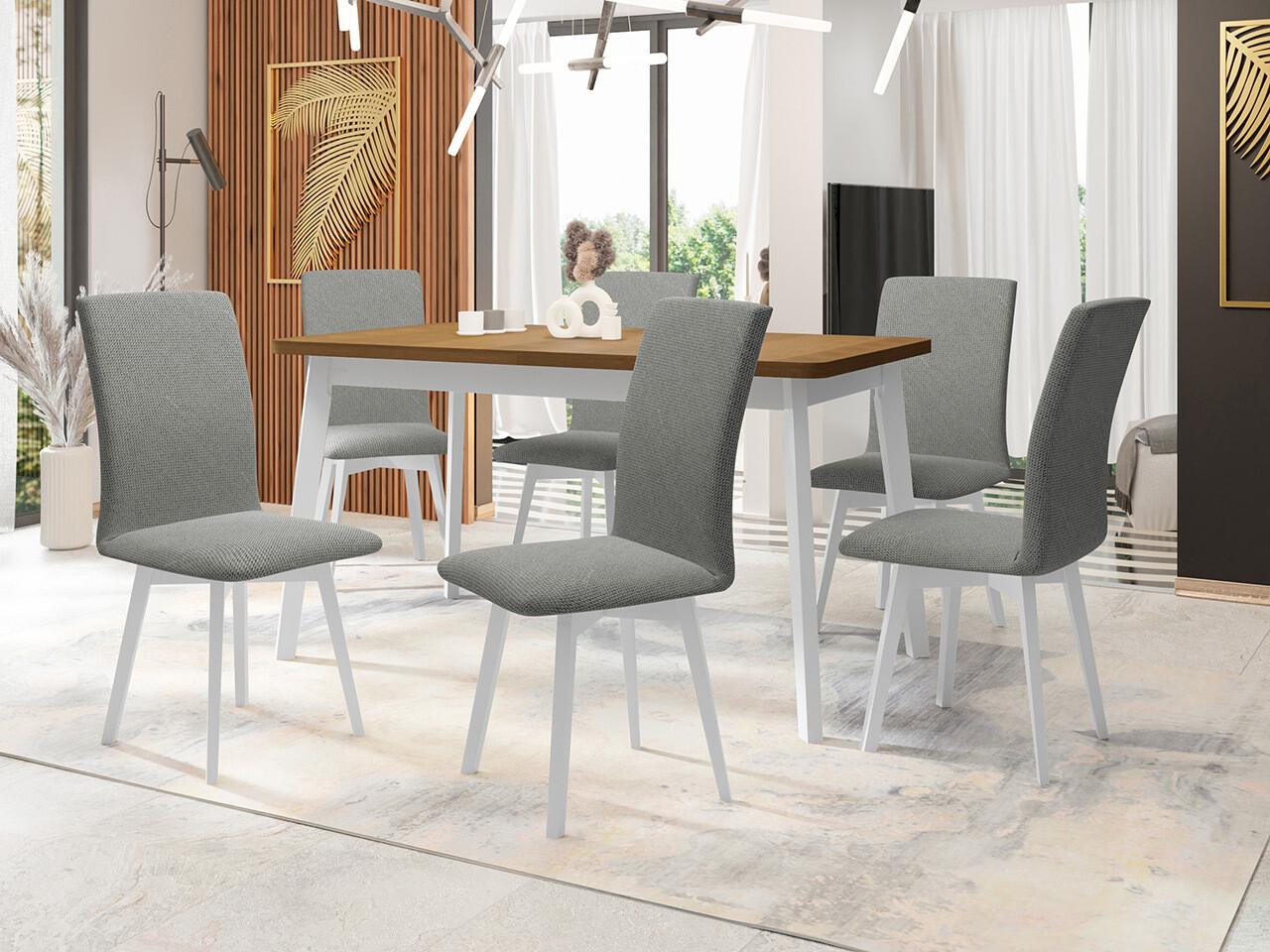 Borðstofusett Victorville 324 (Hvítur)