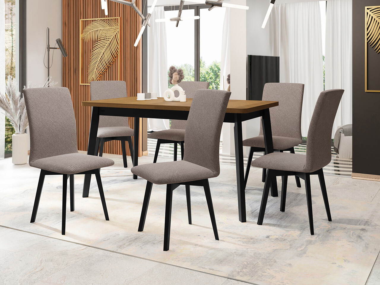 Borðstofusett Victorville 324 (Svartur)