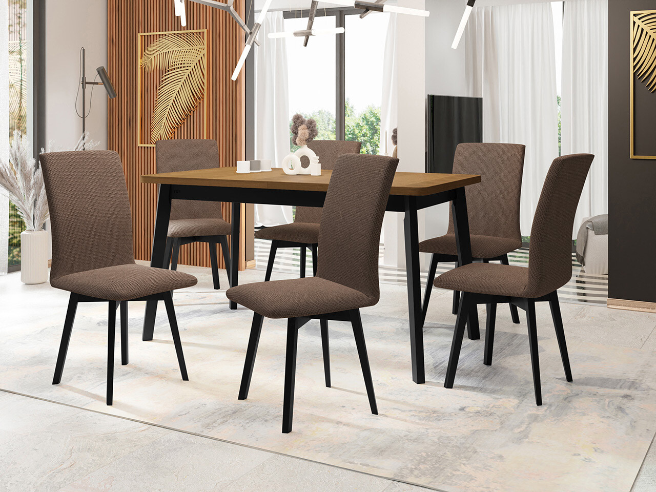 Borðstofusett Victorville 324 (Svartur)