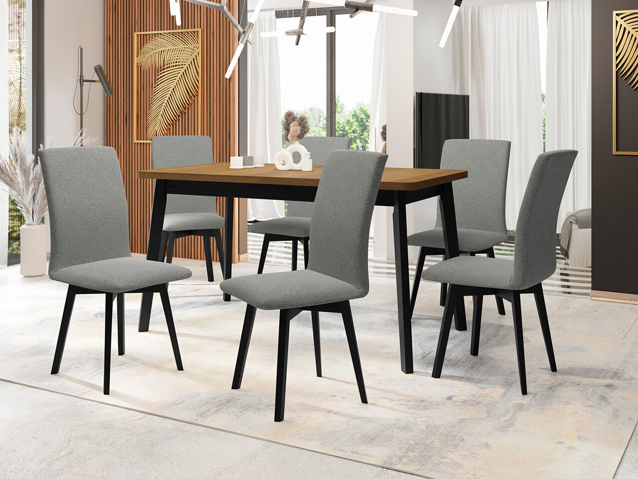 Borðstofusett Victorville 324 (Svartur)
