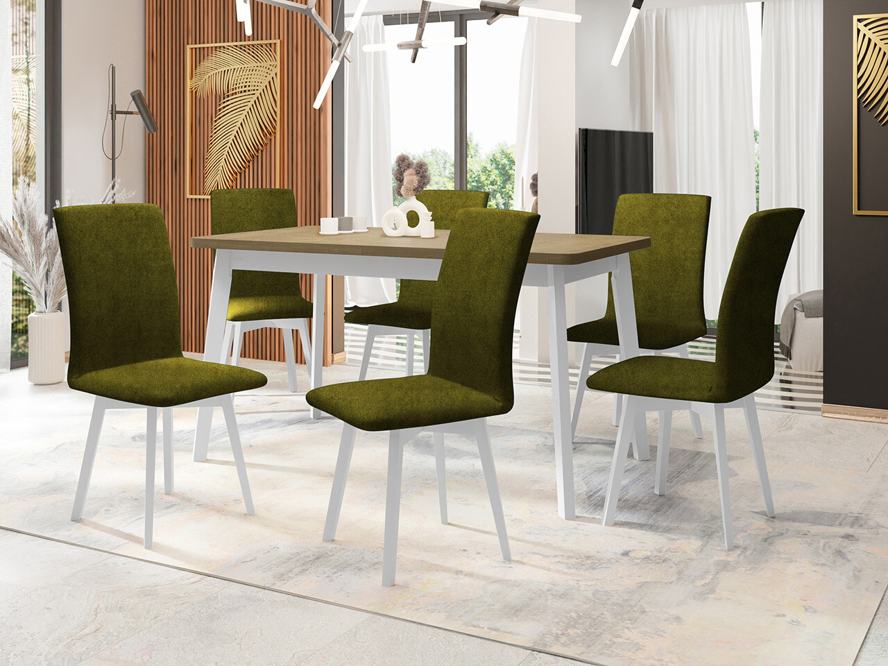 Borðstofusett Victorville 325 (Hvítur)