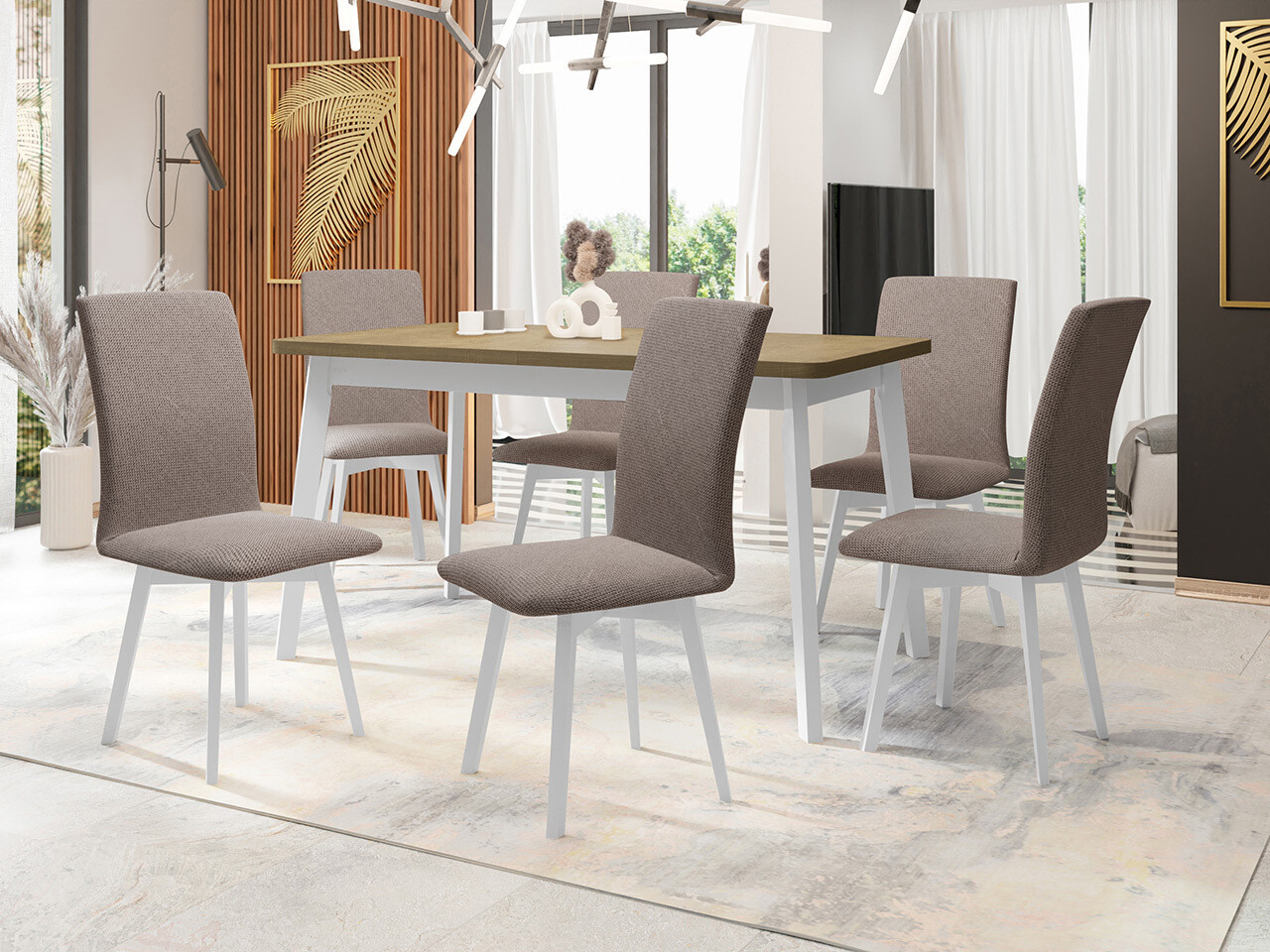 Borðstofusett Victorville 325 (Hvítur)