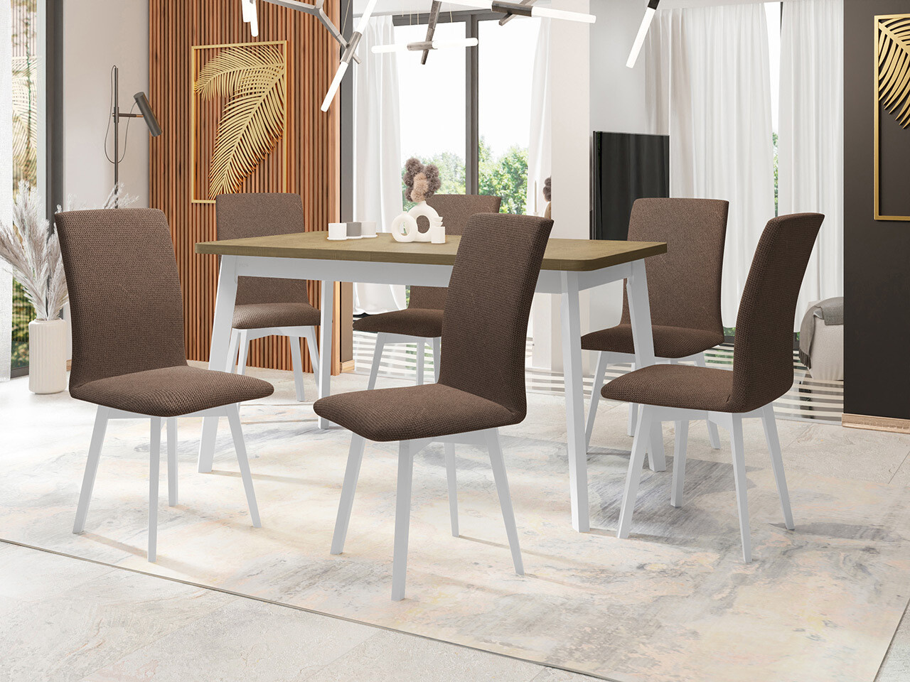 Borðstofusett Victorville 325 (Hvítur)