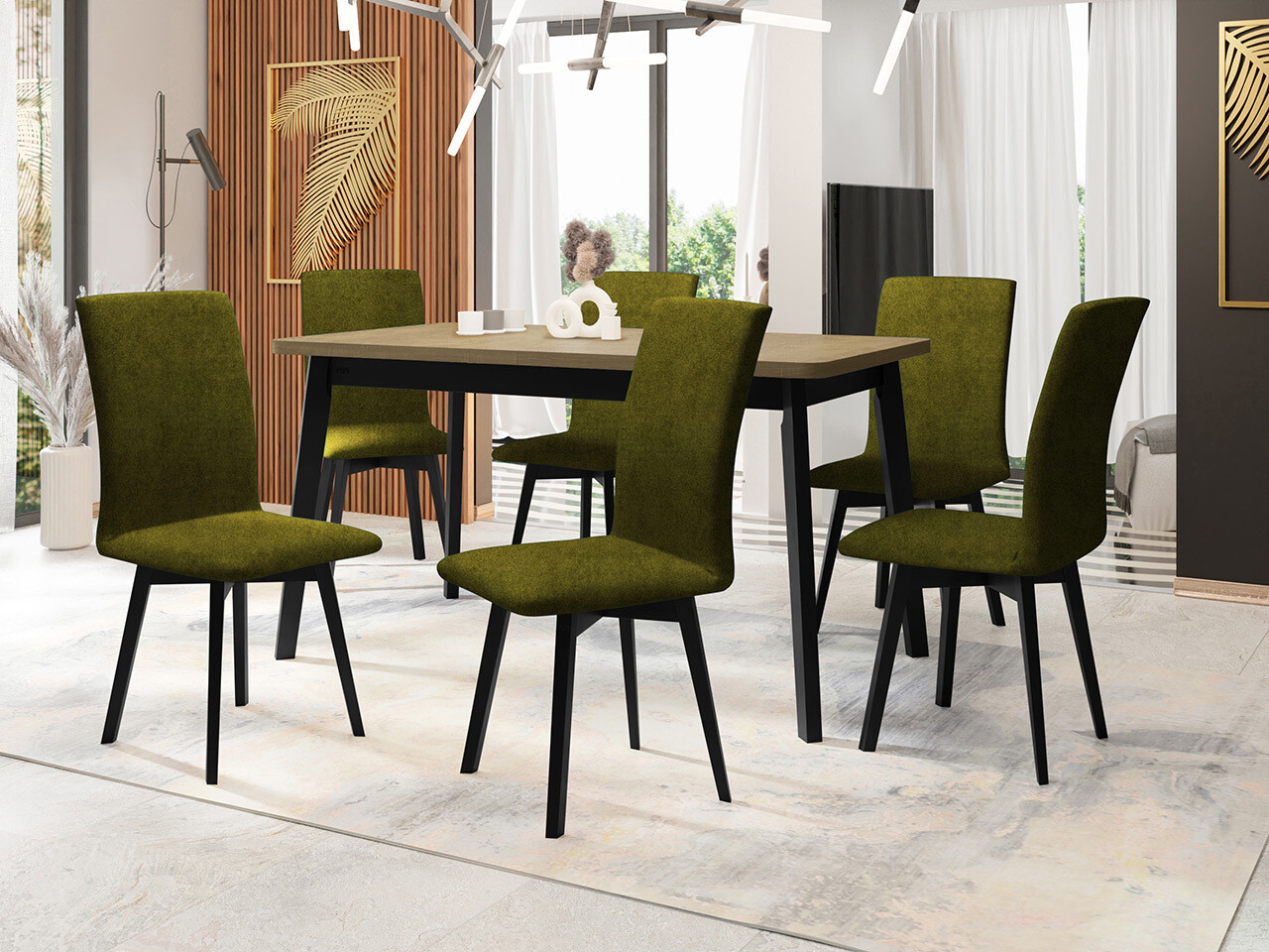 Borðstofusett Victorville 325 (Svartur)
