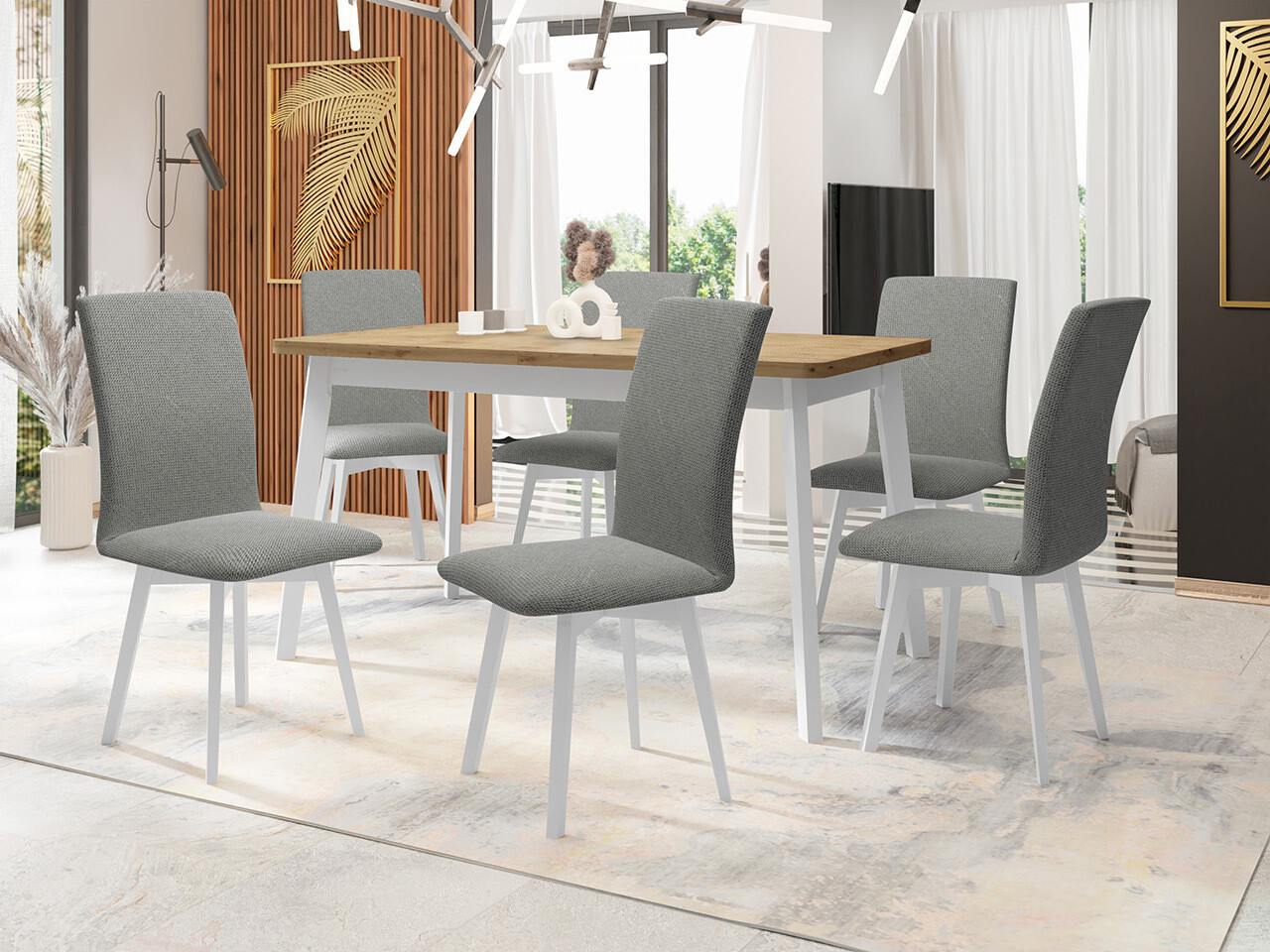 Borðstofusett Victorville 326 (Hvítur)