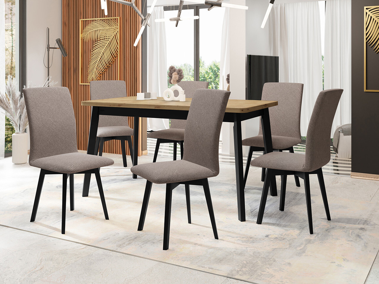 Borðstofusett Victorville 326 (Svartur)