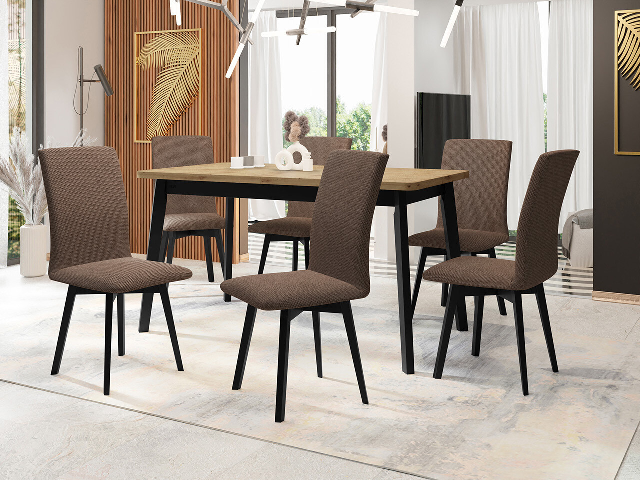 Borðstofusett Victorville 326 (Svartur)