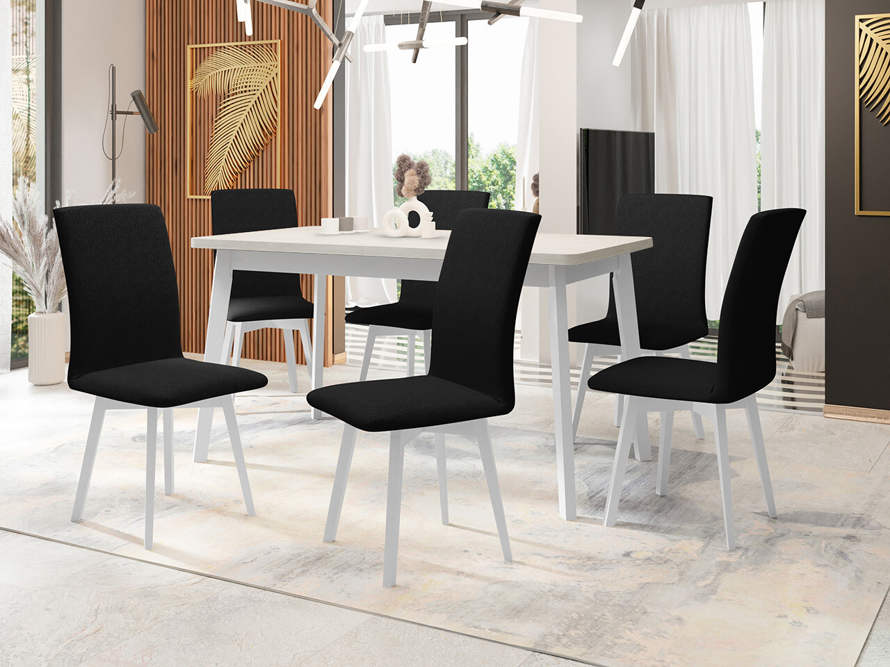 Borðstofusett Victorville 335 (Hvítur)