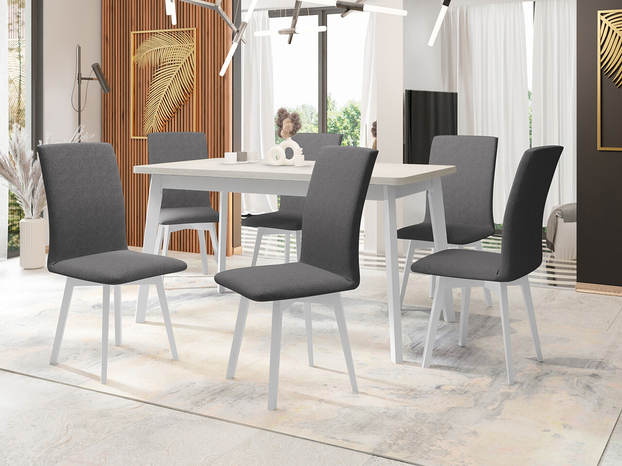 Borðstofusett Victorville 335 (Hvítur)