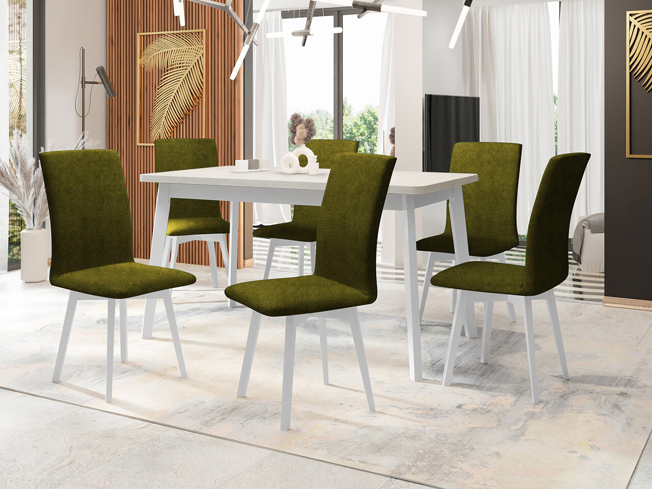 Borðstofusett Victorville 335 (Hvítur)