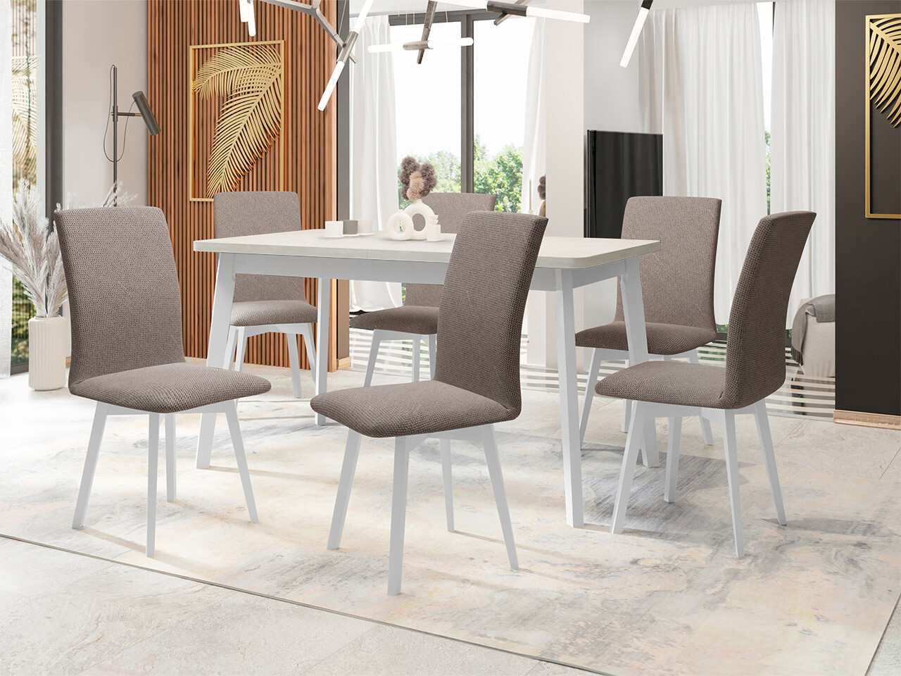 Borðstofusett Victorville 335 (Hvítur)