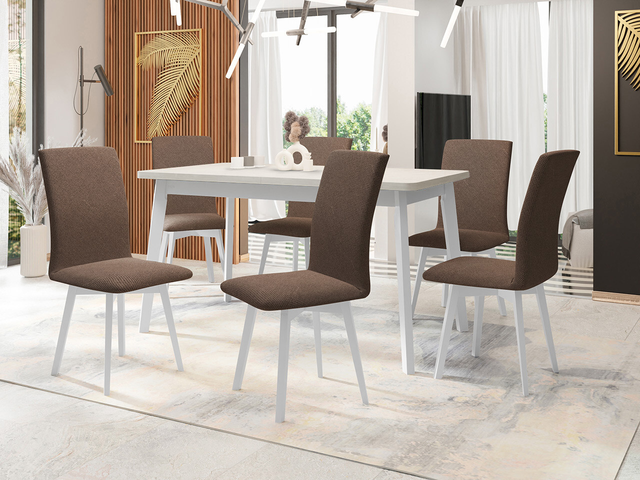 Borðstofusett Victorville 335 (Hvítur)