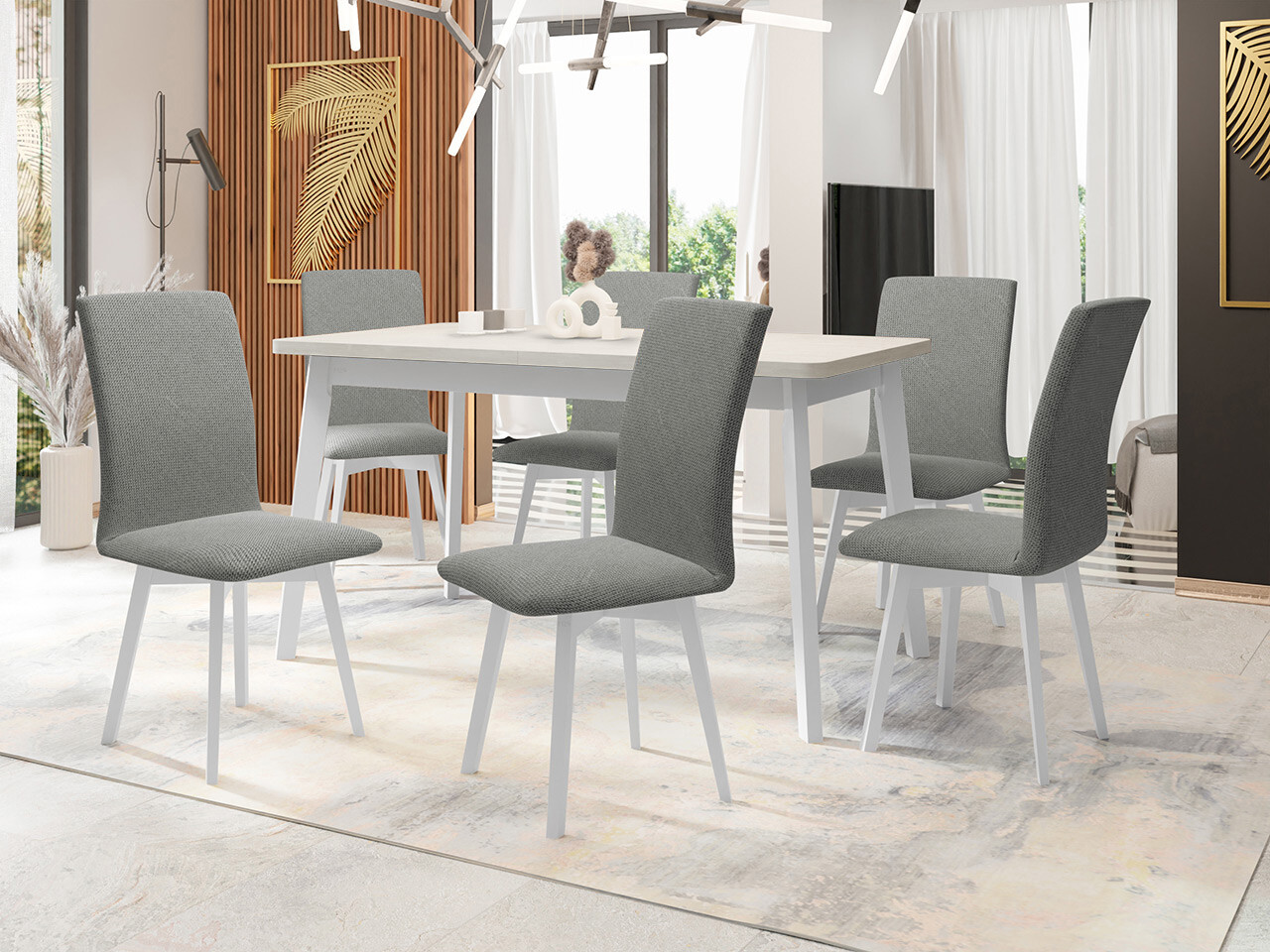 Borðstofusett Victorville 335 (Hvítur)