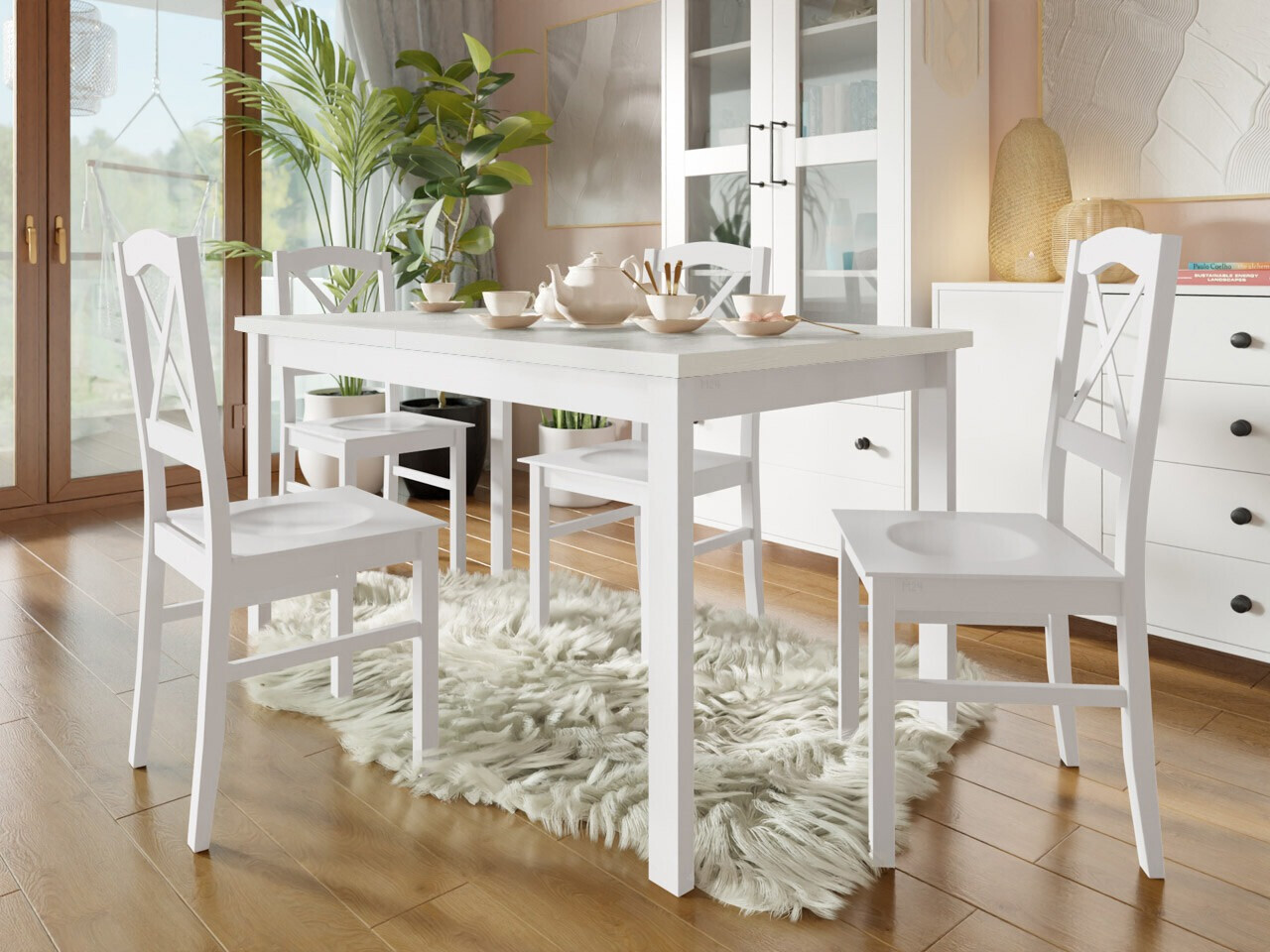 Borðstofusett Victorville 286 (Hvítur)
