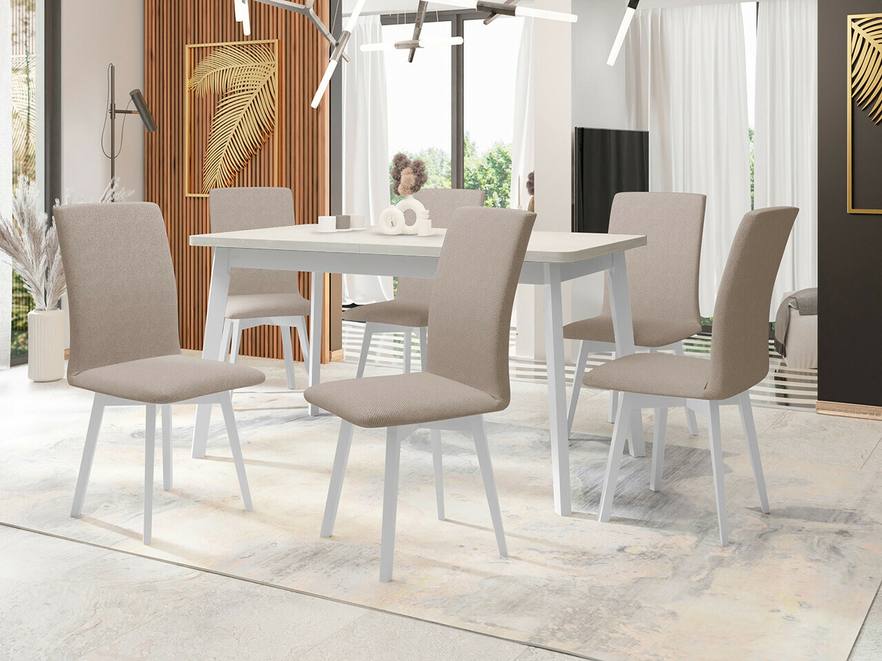 Borðstofusett Victorville 335 (Hvítur)