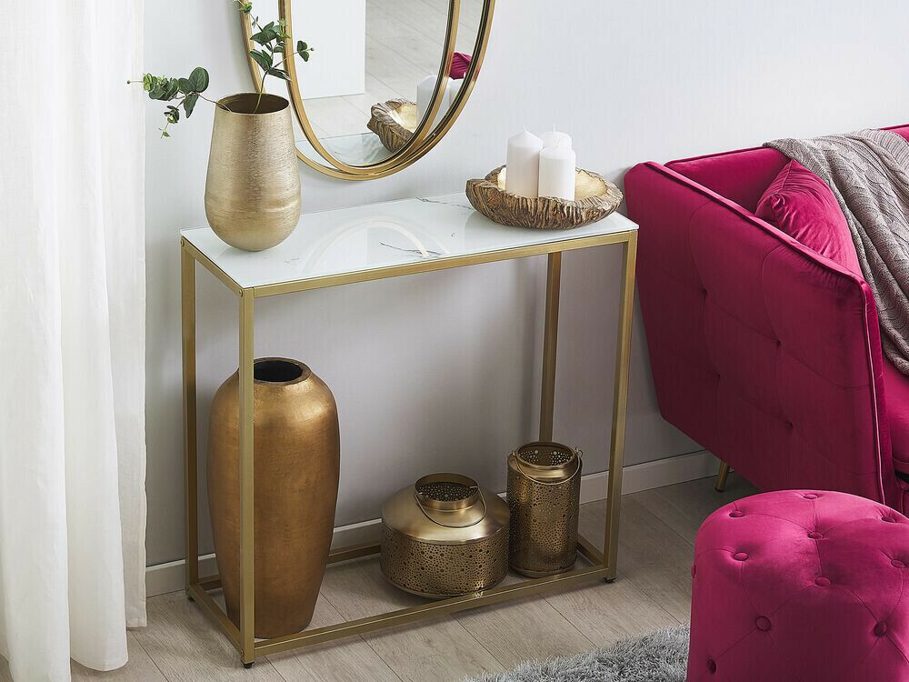 Console borð Berwyn 650 (Gylltur + Hvítur marmari)