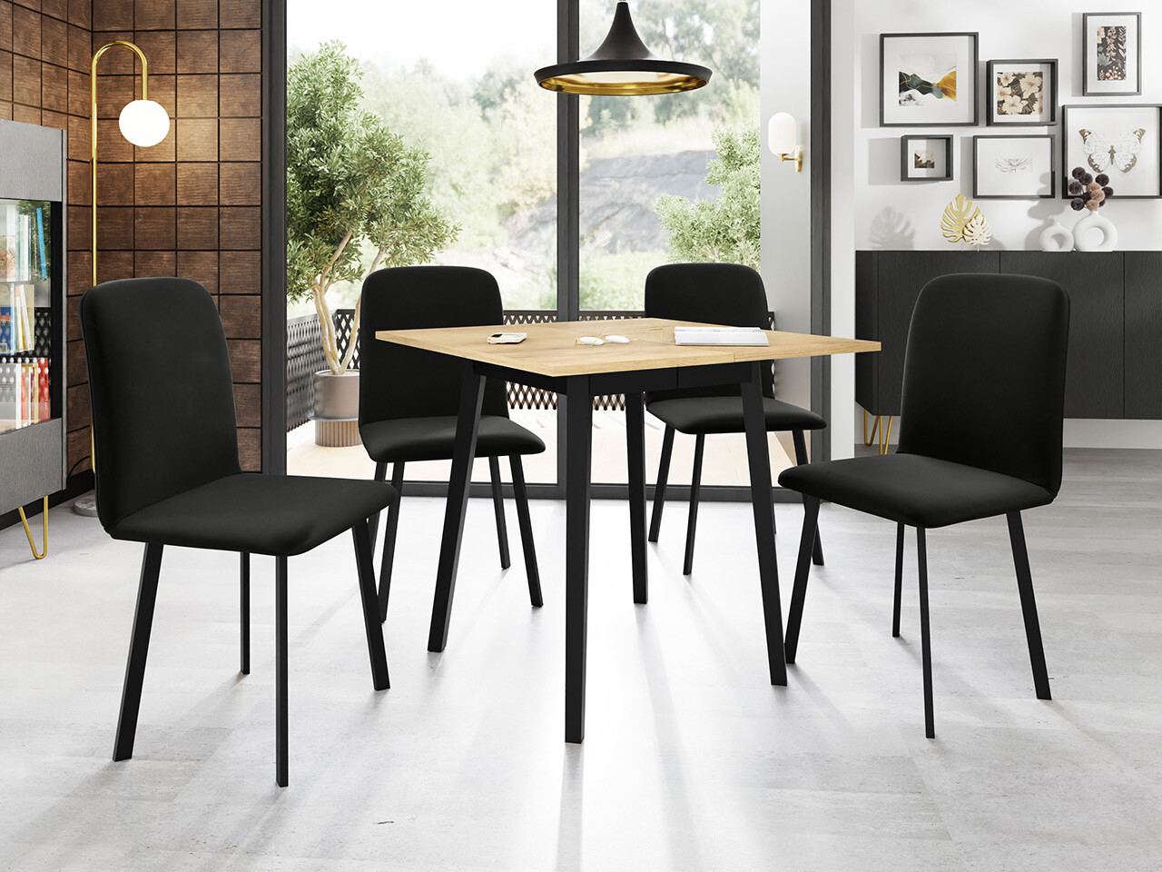 Borðstofusett Edmond 116 (Craft-gyllt eik + Svartur)