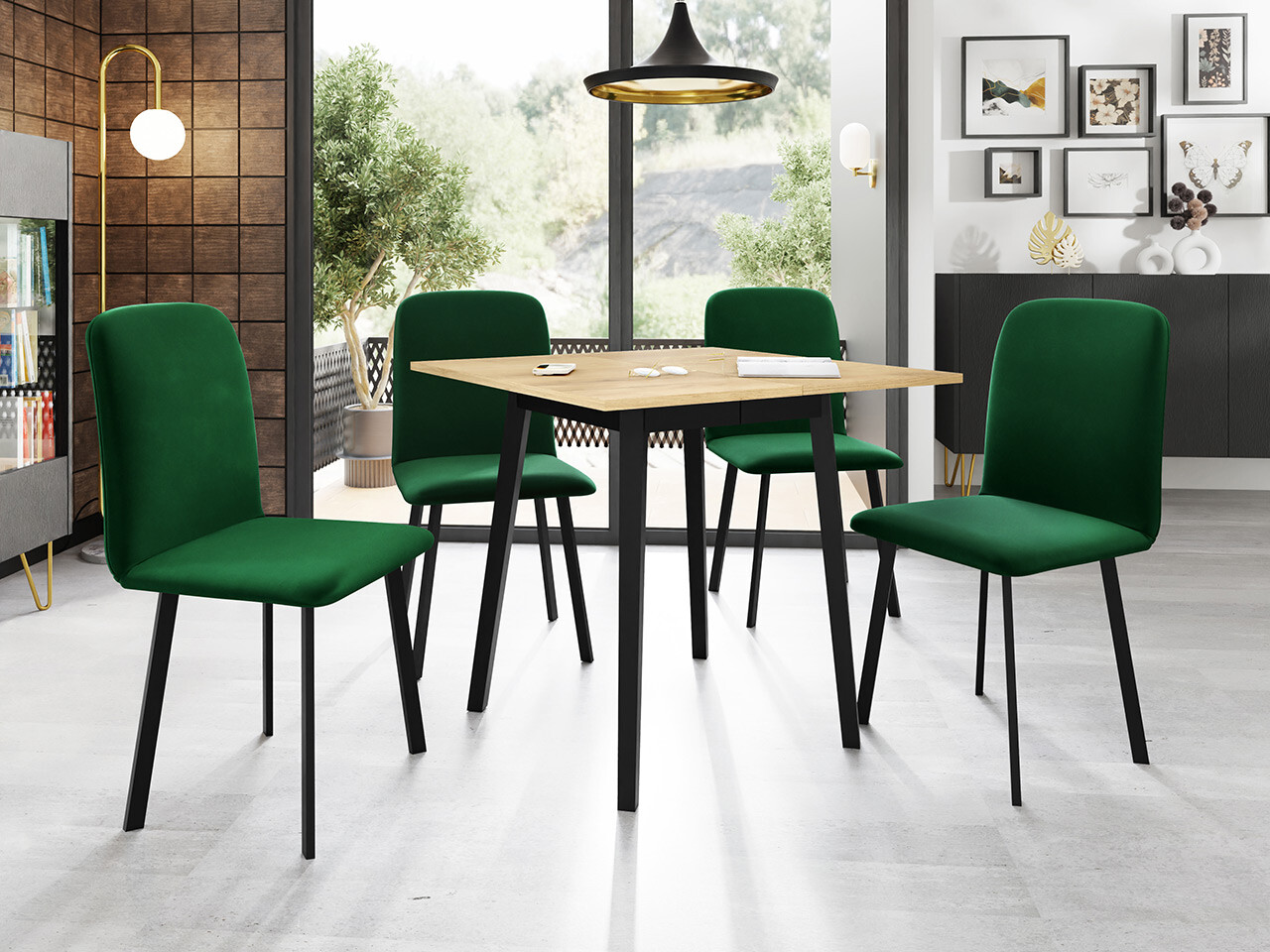 Borðstofusett Edmond 116 (Craft-gyllt eik + Svartur)