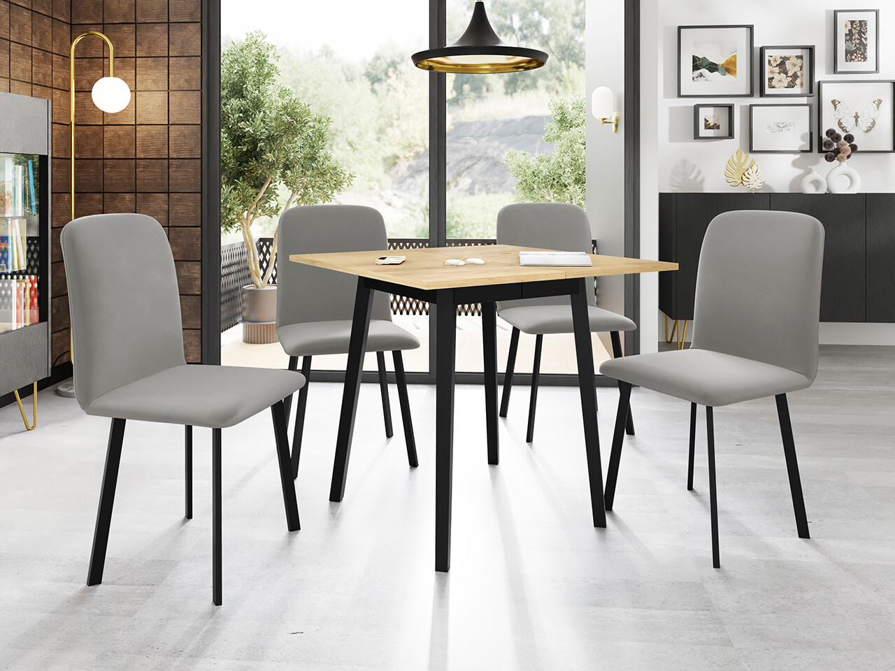 Borðstofusett Edmond 116 (Craft-gyllt eik + Svartur)