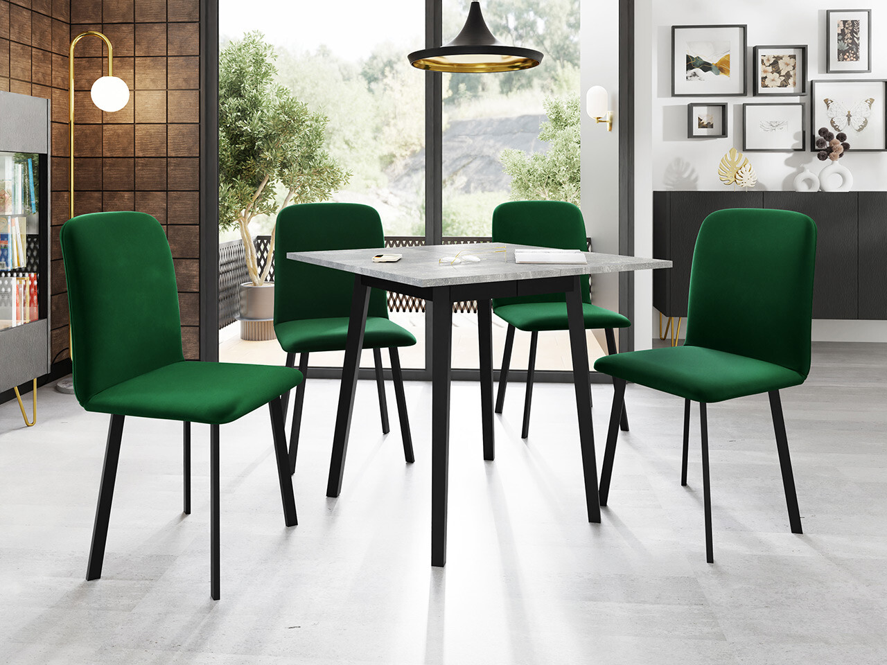 Borðstofusett Edmond 116 (Grár marmari + Svartur)