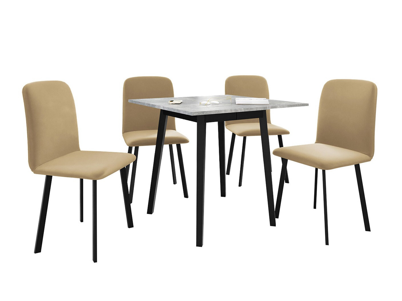 Borðstofusett Edmond 116 (Grár marmari + Svartur)