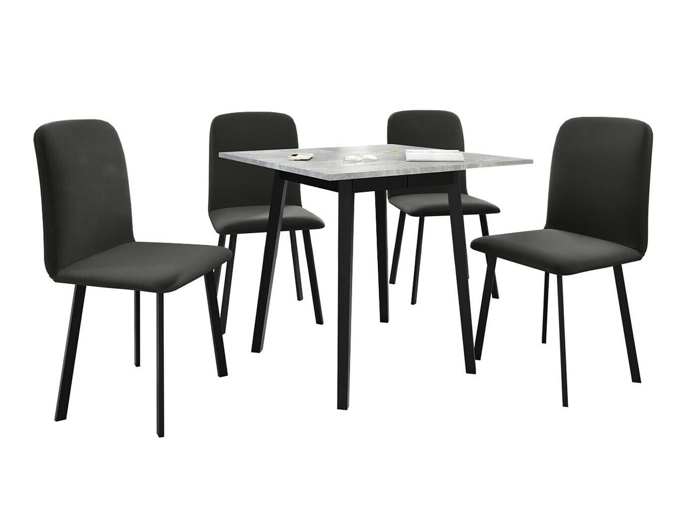 Borðstofusett Edmond 116 (Grár marmari + Svartur)