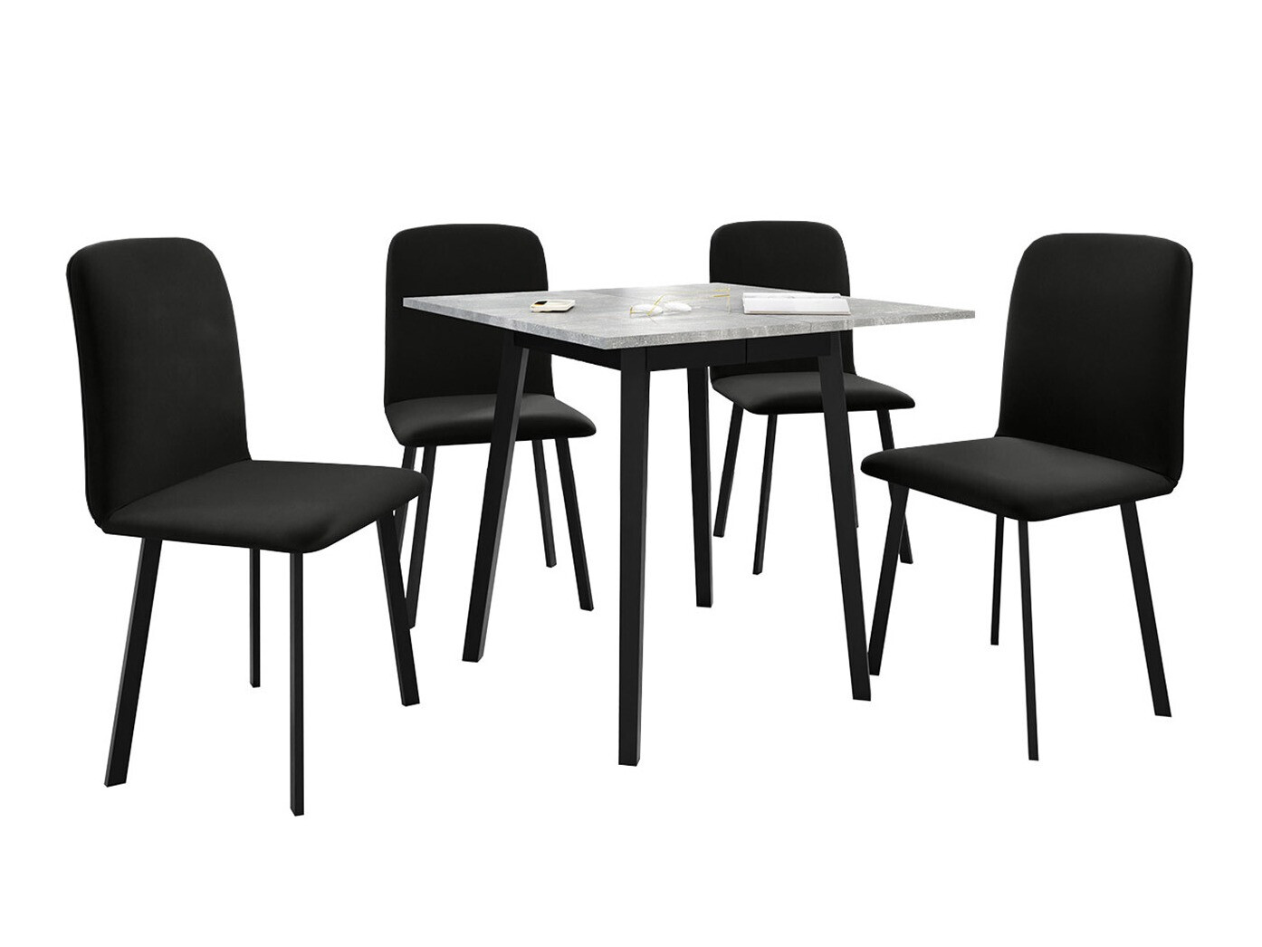 Borðstofusett Edmond 116 (Grár marmari + Svartur)