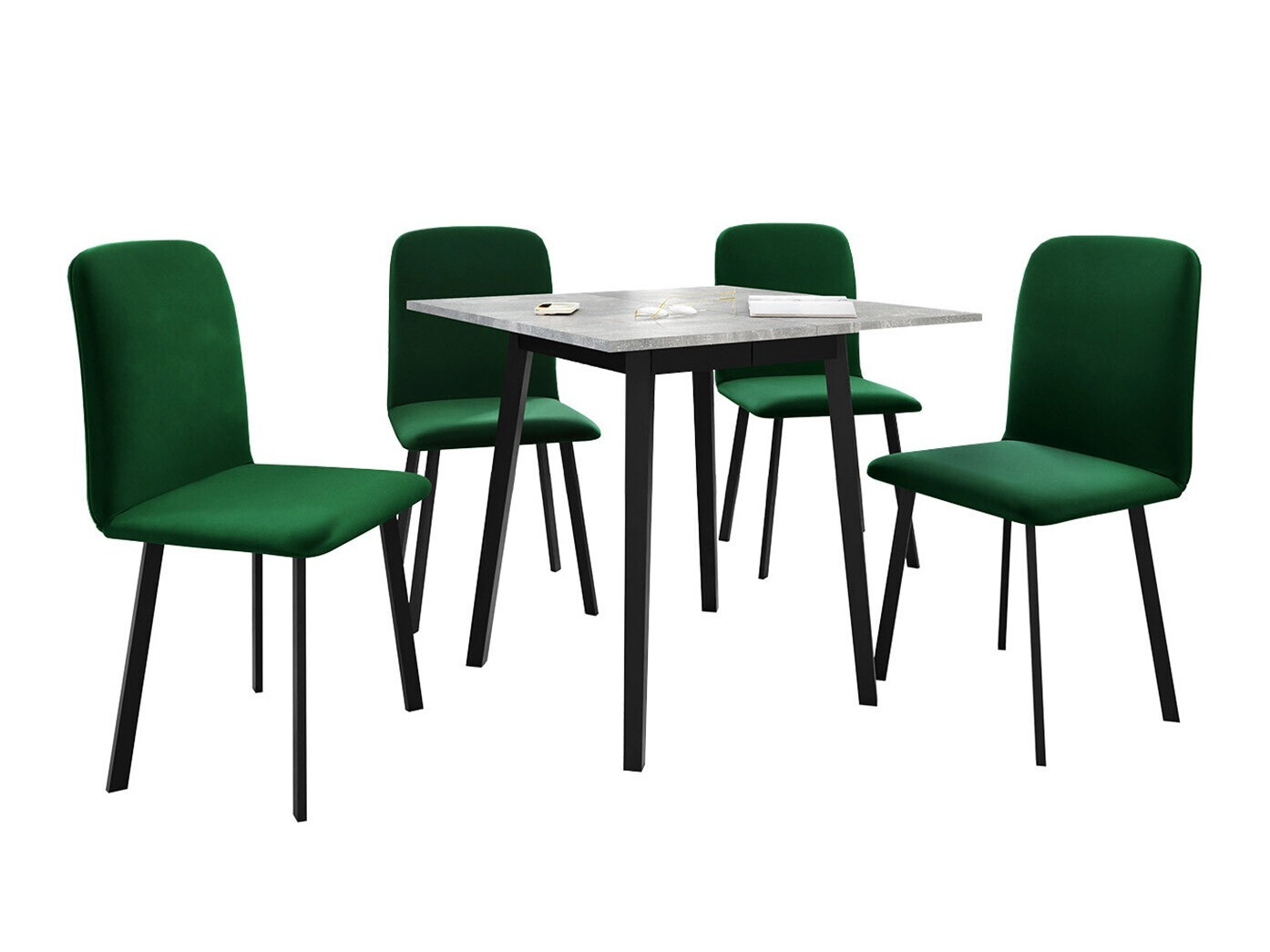 Borðstofusett Edmond 116 (Grár marmari + Svartur)