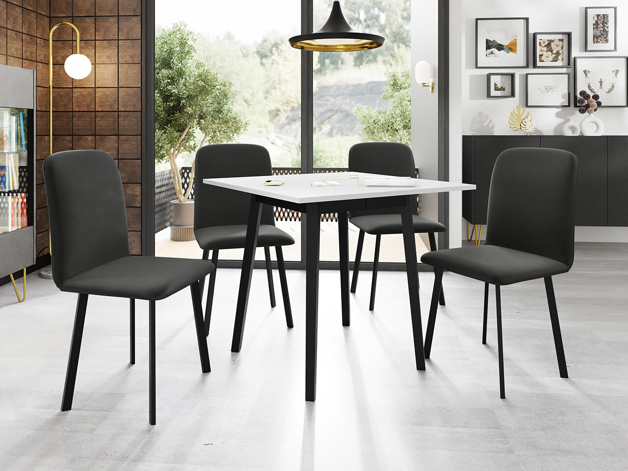 Borðstofusett Edmond 116 (Hvítur + Svartur)