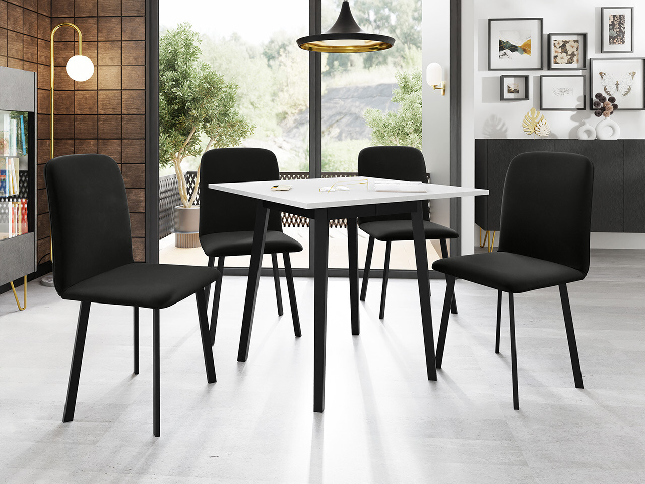 Borðstofusett Edmond 116 (Hvítur + Svartur)