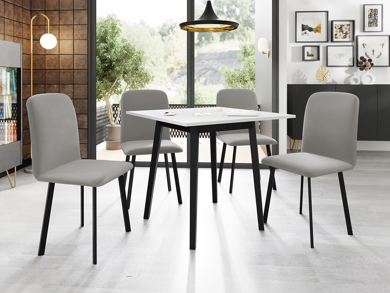 Borðstofusett Edmond 116 (Hvítur + Svartur)
