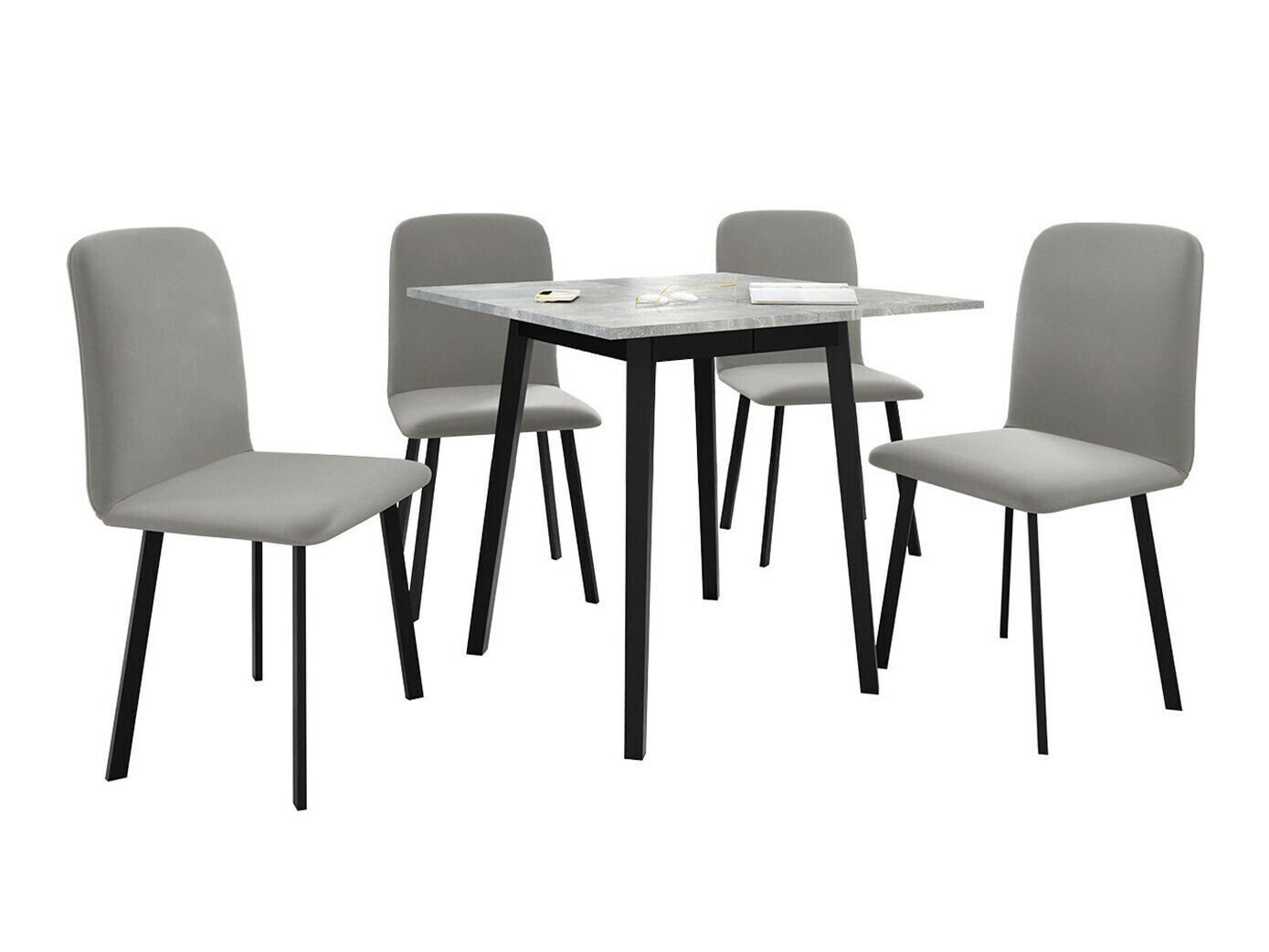 Borðstofusett Edmond 116 (Grár marmari + Svartur)