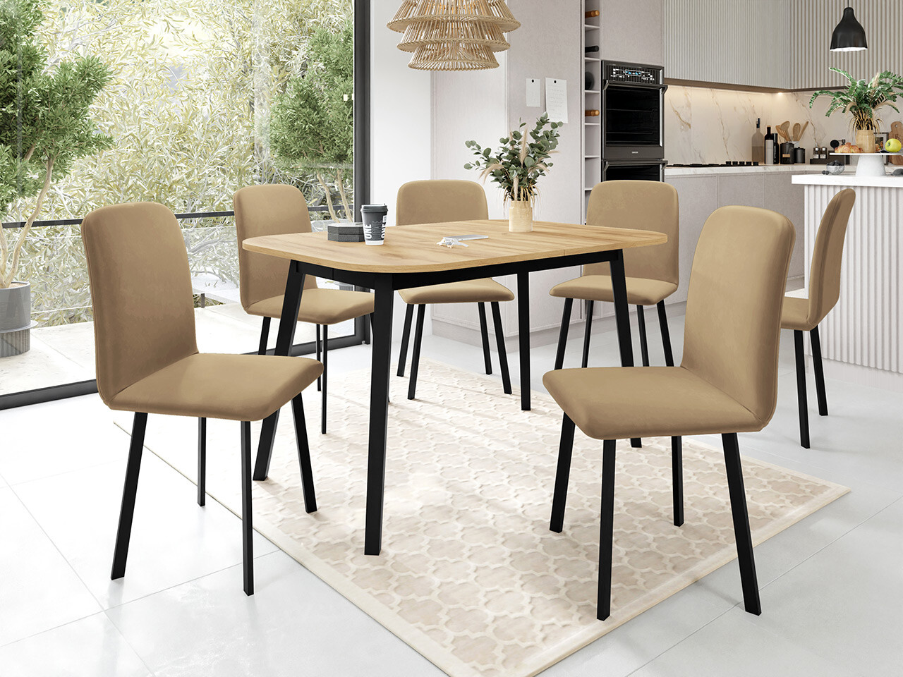 Borðstofusett Edmond 117 (Craft-gyllt eik + Svartur)
