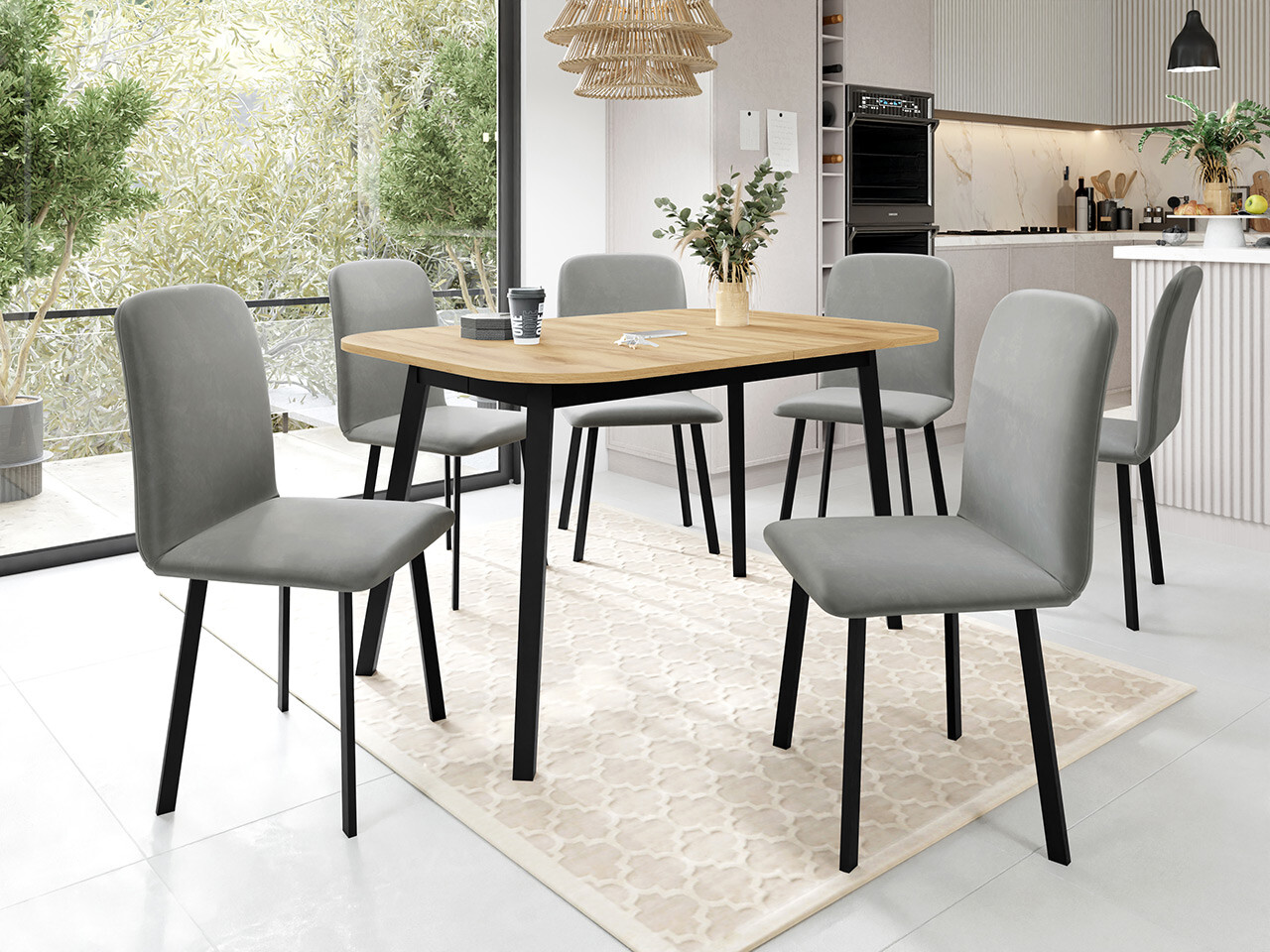 Borðstofusett Edmond 117 (Craft-gyllt eik + Svartur)