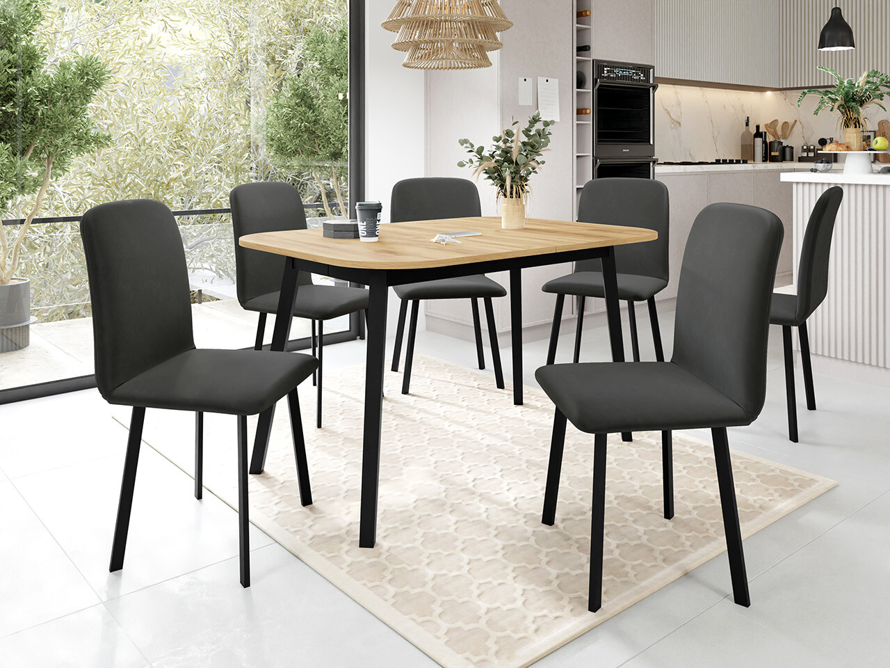 Borðstofusett Edmond 117 (Craft-gyllt eik + Svartur)