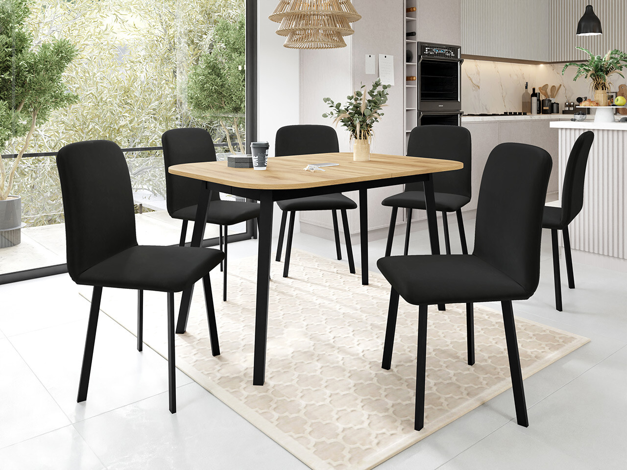 Borðstofusett Edmond 117 (Craft-gyllt eik + Svartur)