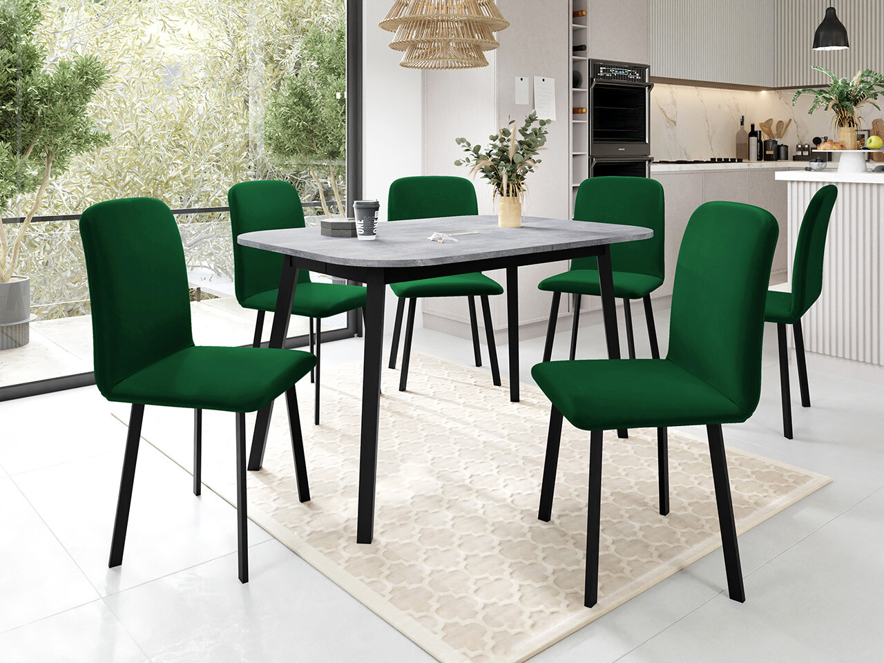 Borðstofusett Edmond 117 (Grár marmari + Svartur)