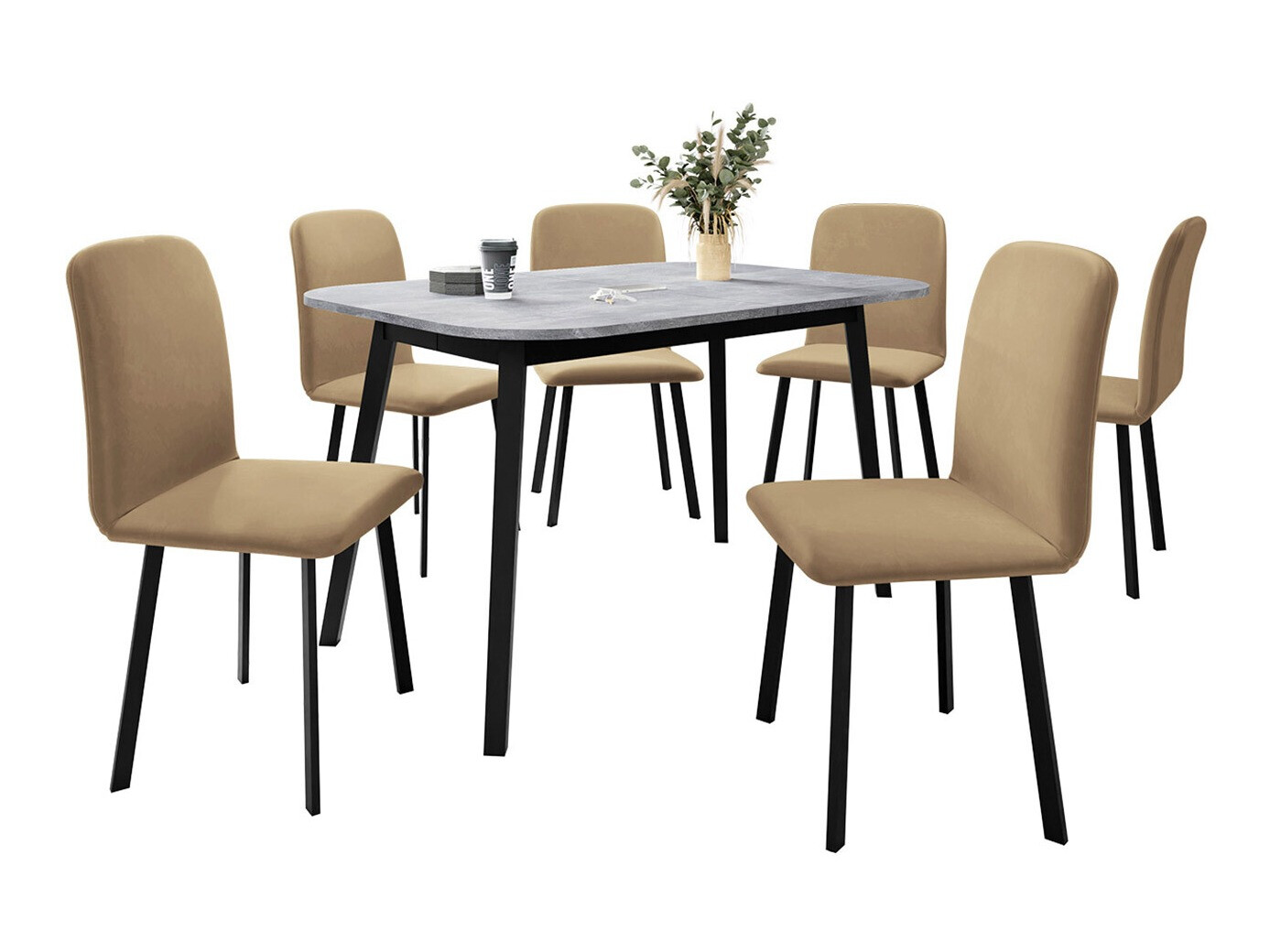 Borðstofusett Edmond 117 (Grár marmari + Svartur)