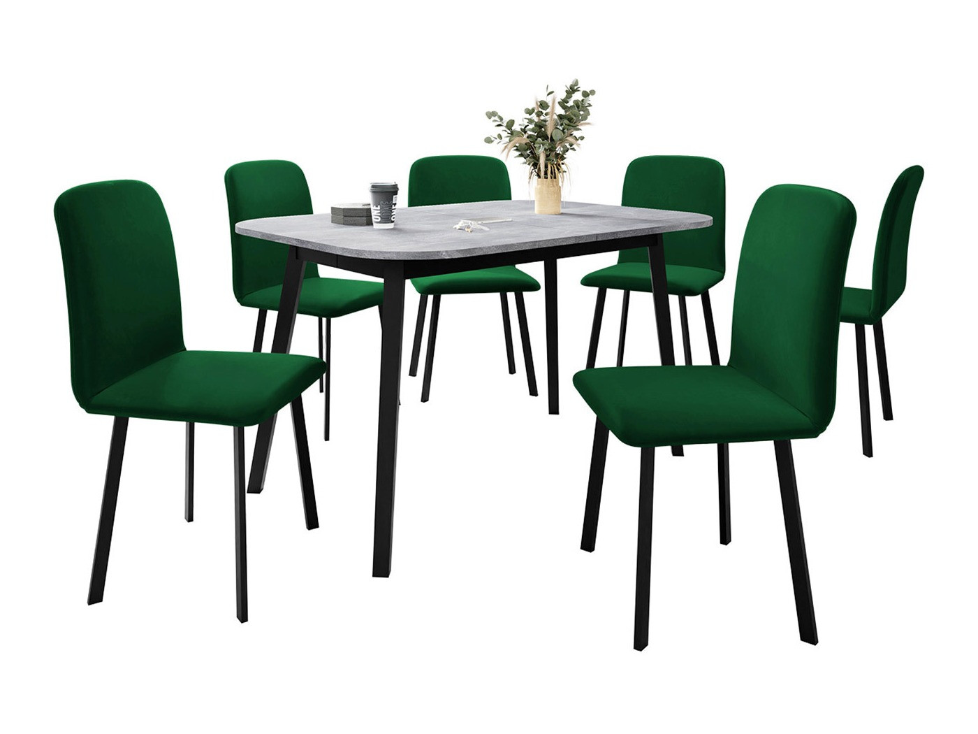 Borðstofusett Edmond 117 (Grár marmari + Svartur)