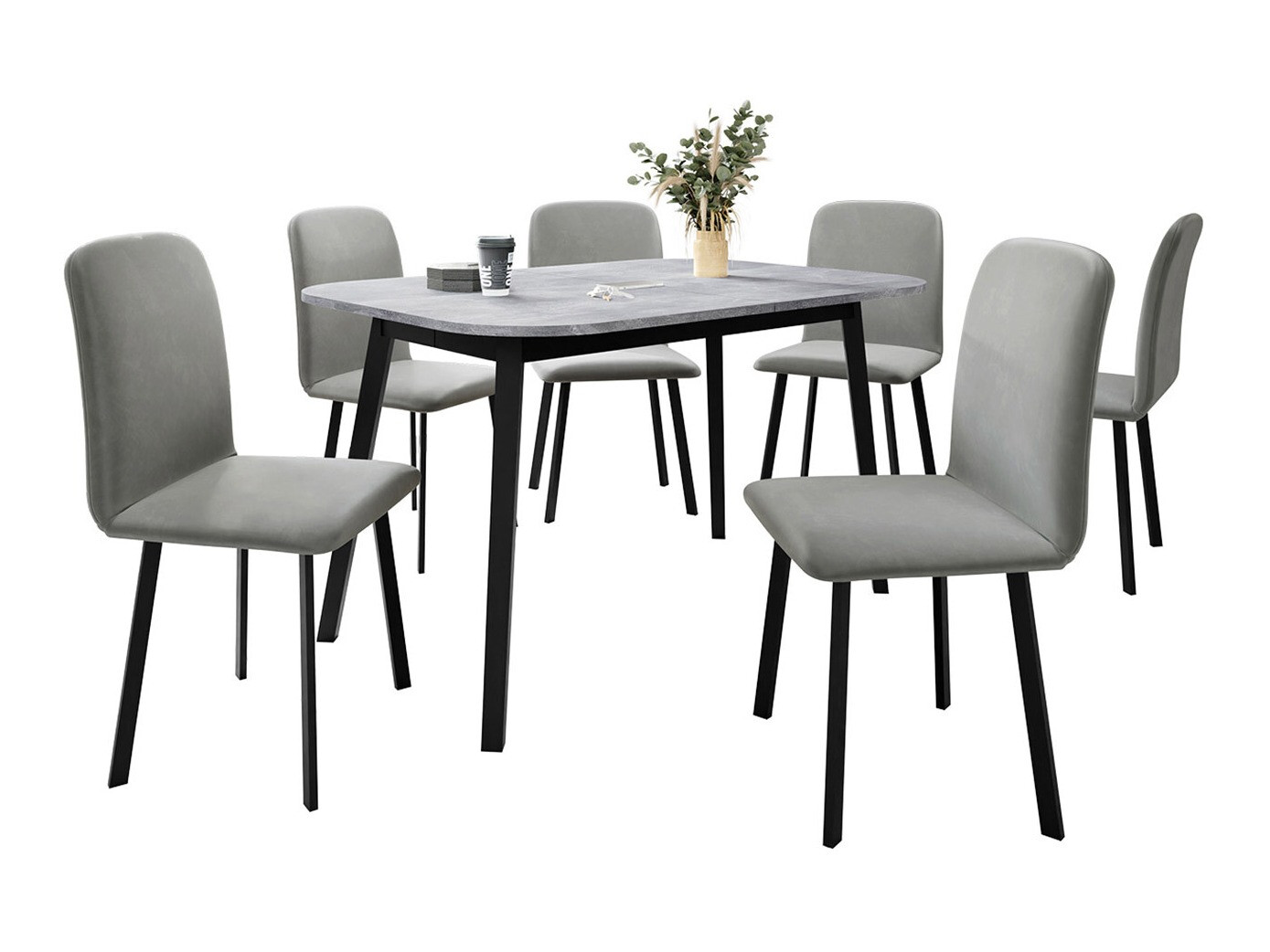 Borðstofusett Edmond 117 (Grár marmari + Svartur)
