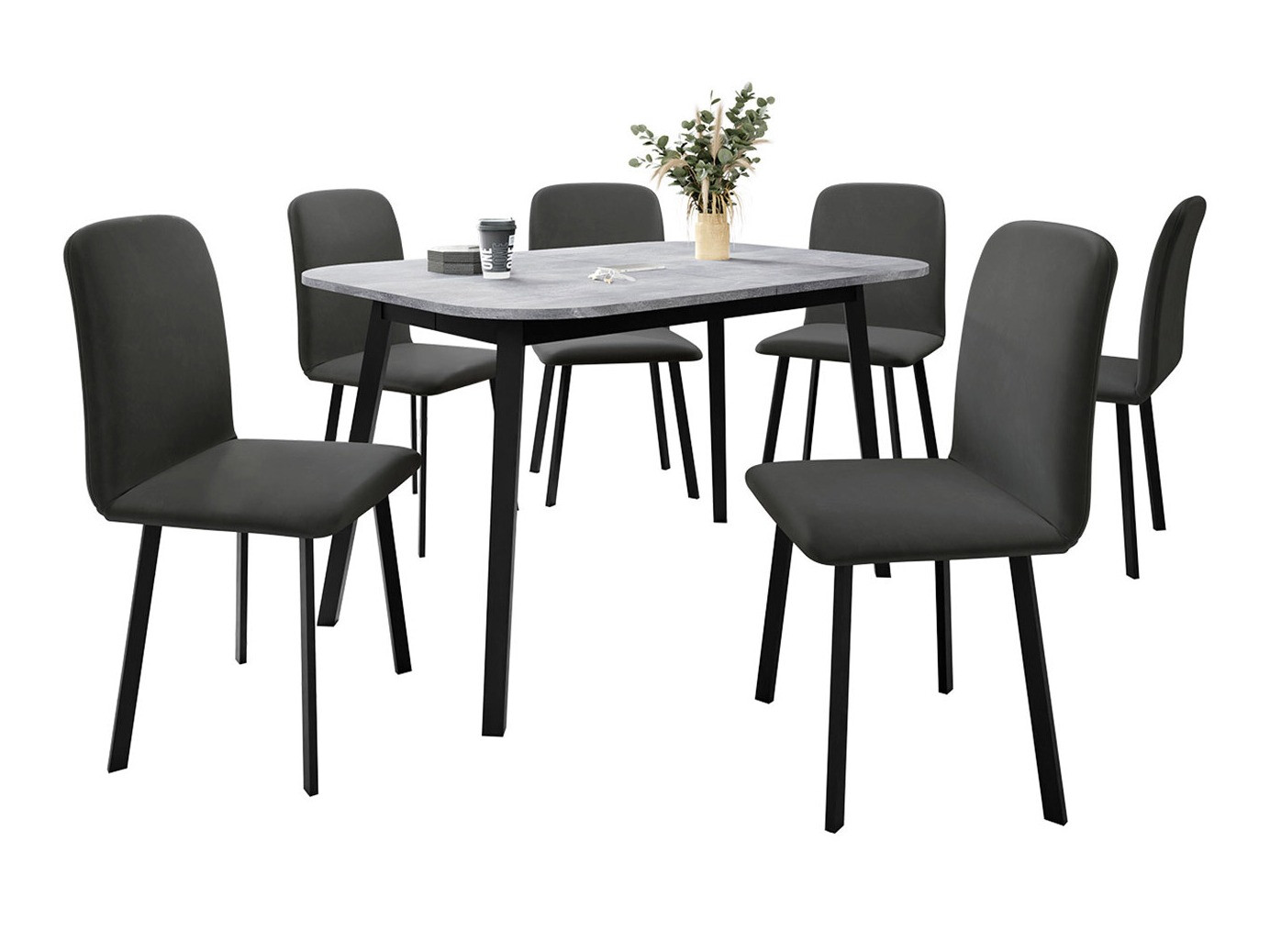 Borðstofusett Edmond 117 (Grár marmari + Svartur)