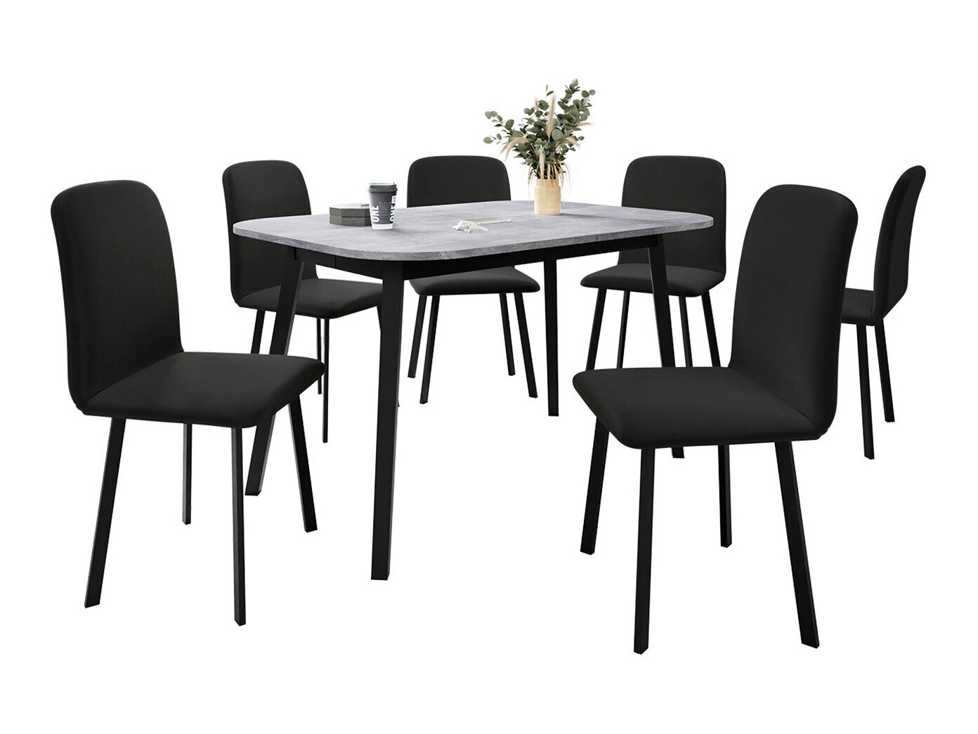 Borðstofusett Edmond 117 (Grár marmari + Svartur)